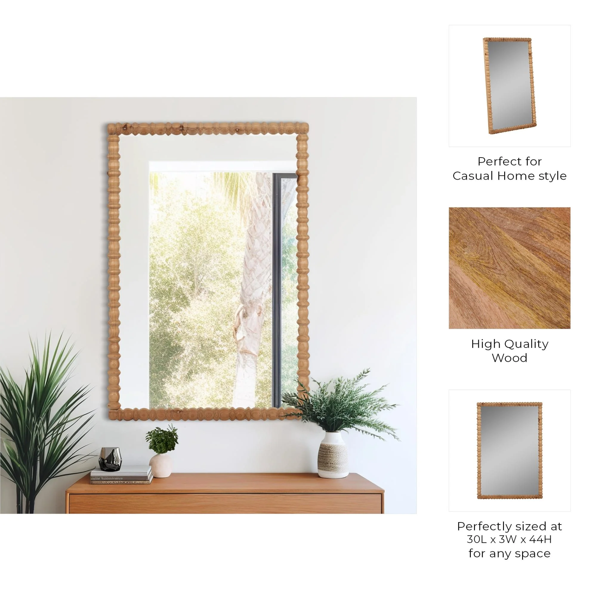 30x44 Carved Wood Mirror, Natural - Image 8