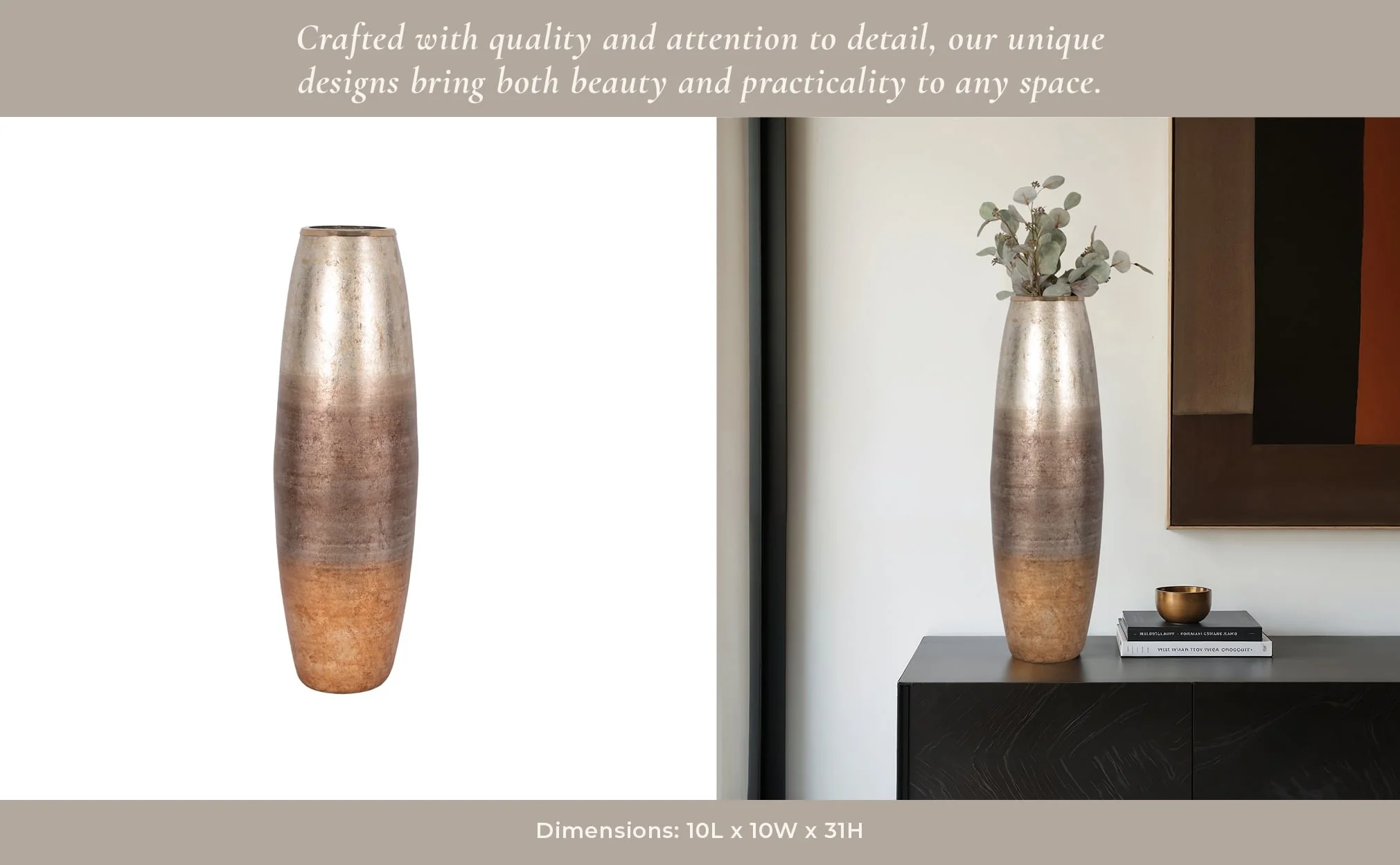 31" Curved Glass Vase Metallic Ombre Finish, Multi - Image 11
