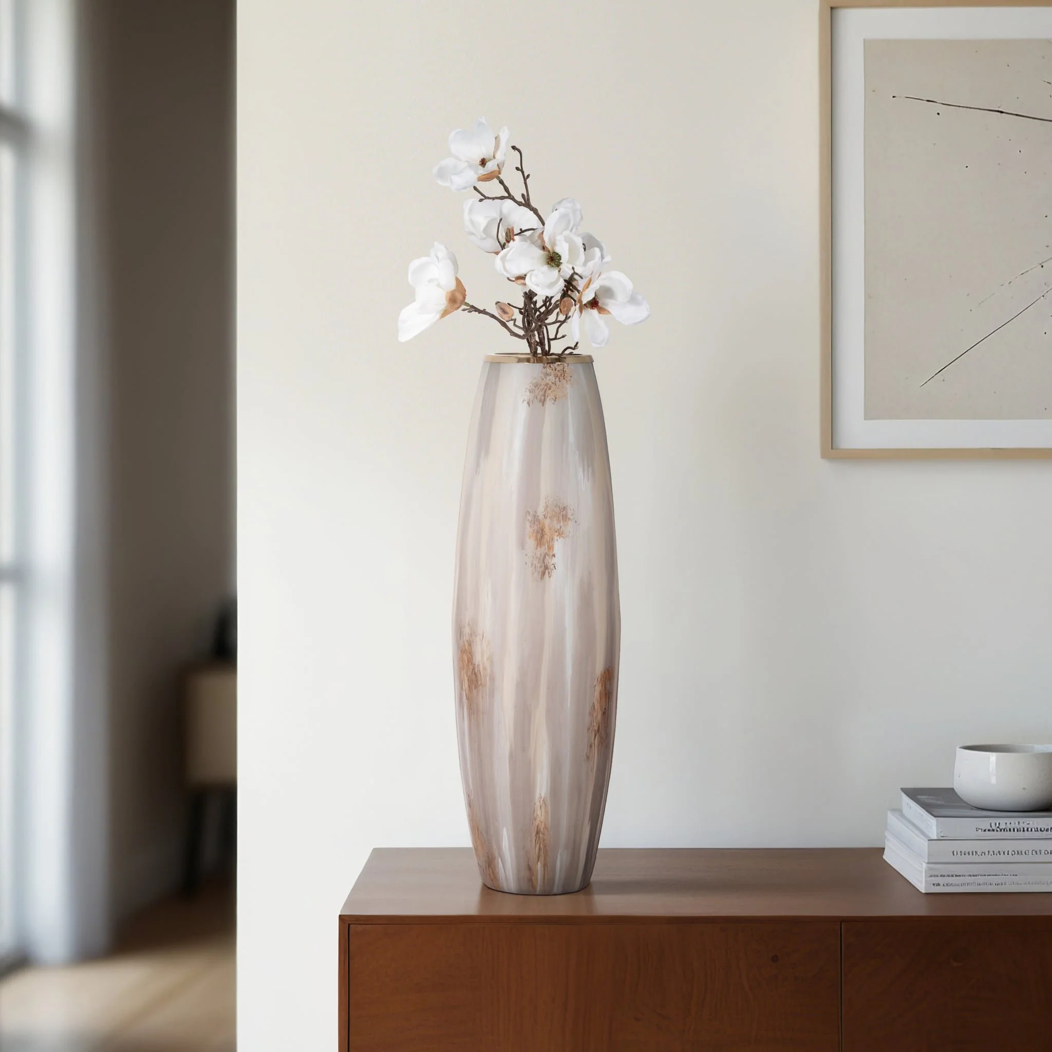 31" Curved Glass Vase Opal Finish, Ivory Multi - Image 10