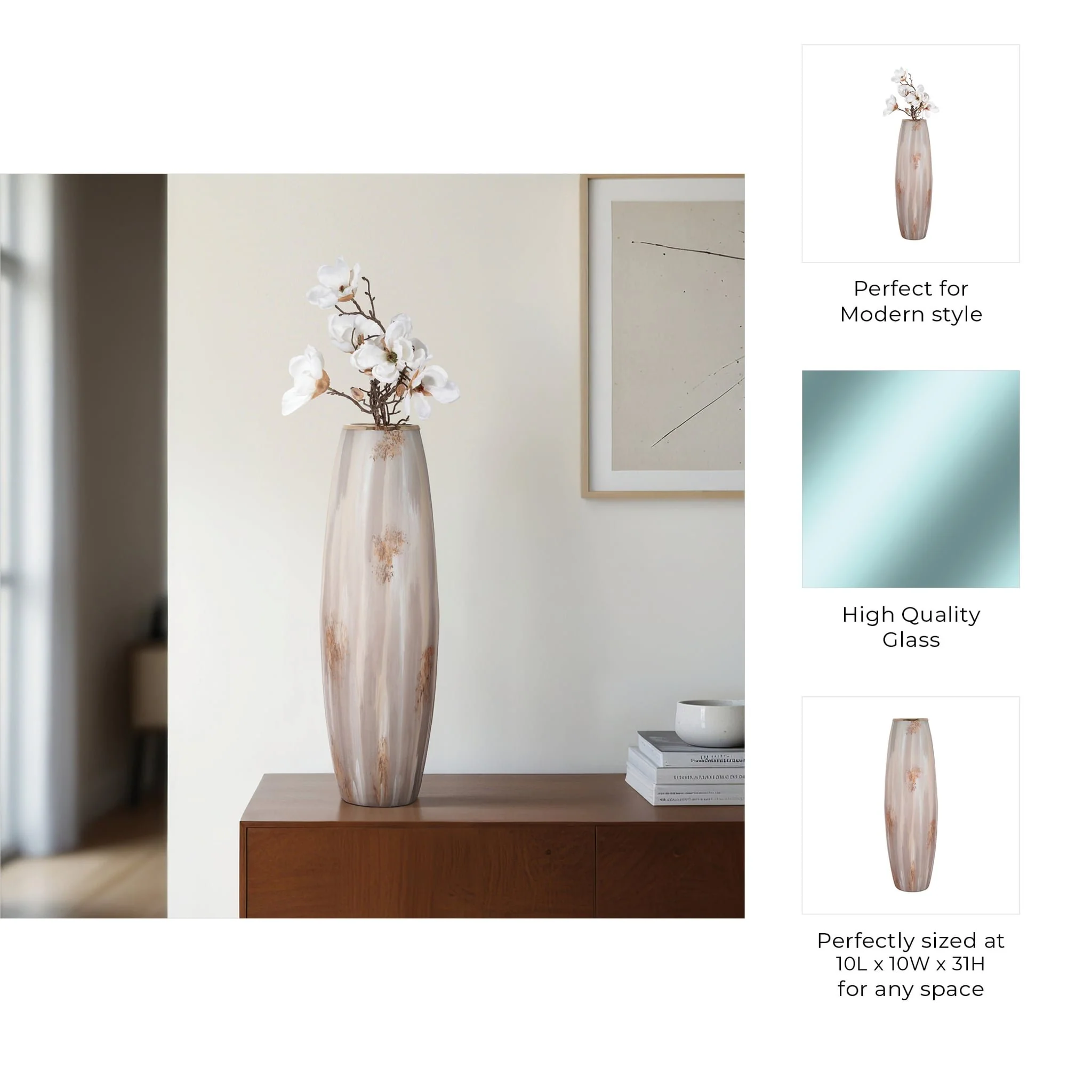 31" Curved Glass Vase Opal Finish, Ivory Multi - Image 9