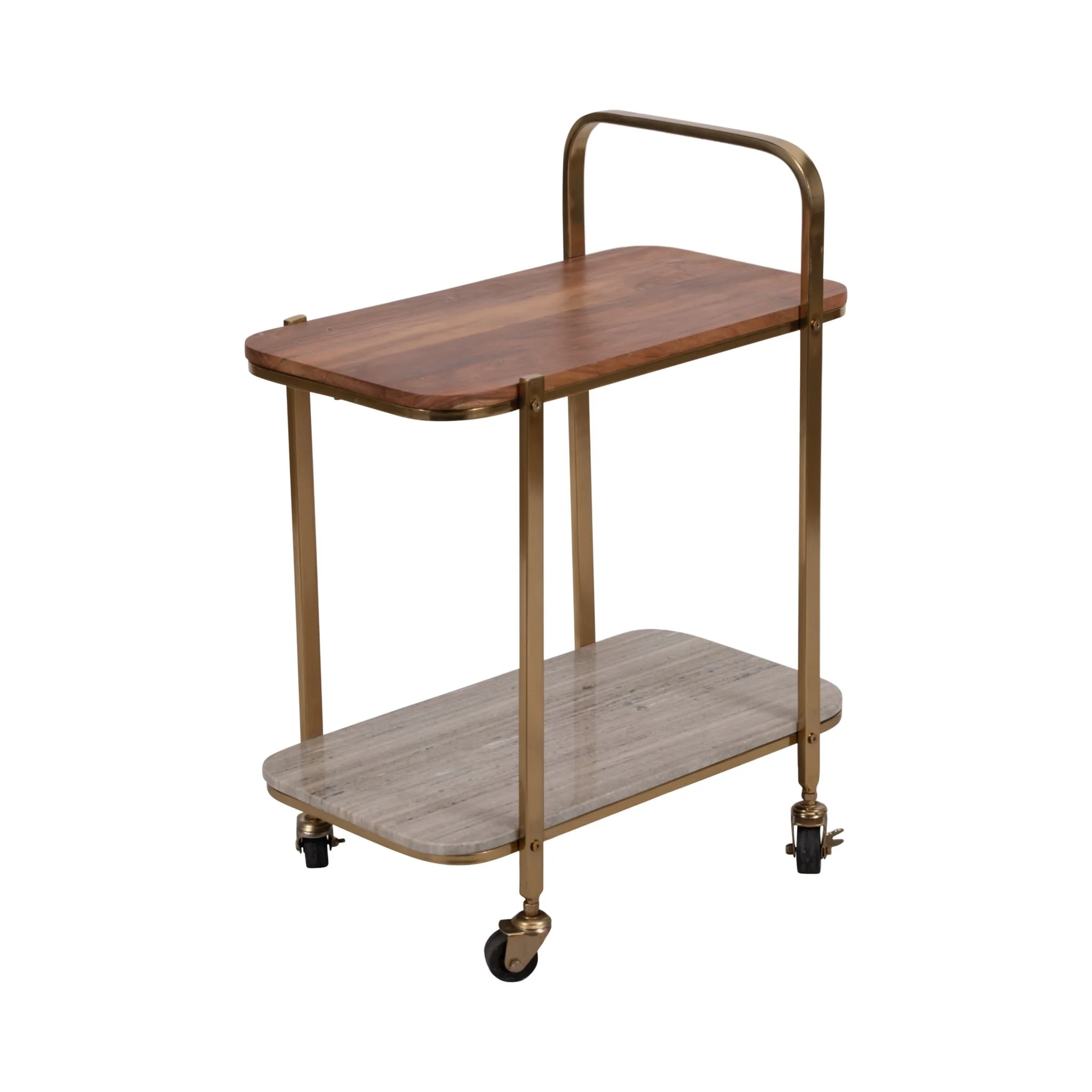 31" Marble Shelf Bar Cart, Gold Kd - Image 3