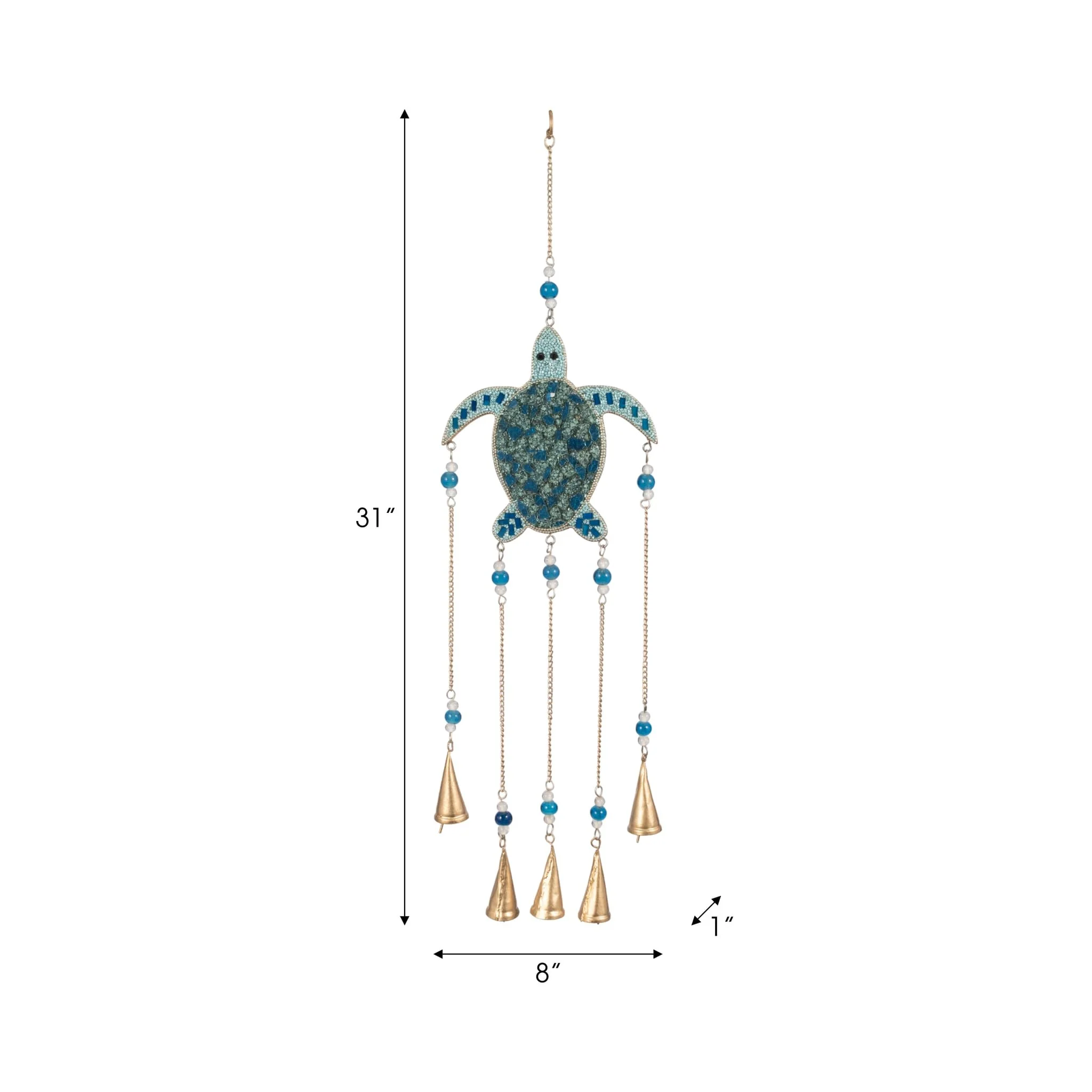 31" Mosaic Turtle With Bells, Blue/gold - Image 7
