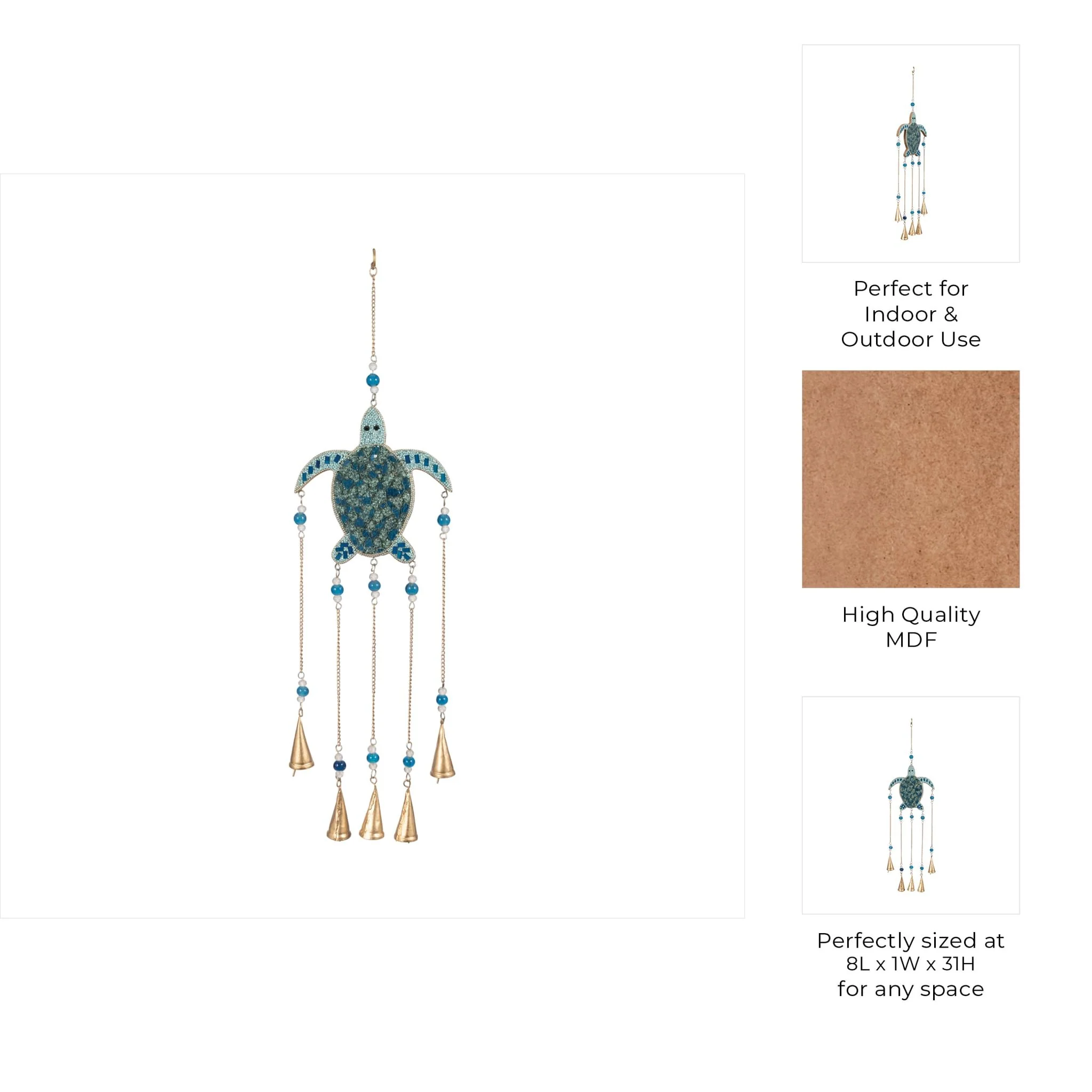 31" Mosaic Turtle With Bells, Blue/gold - Image 8