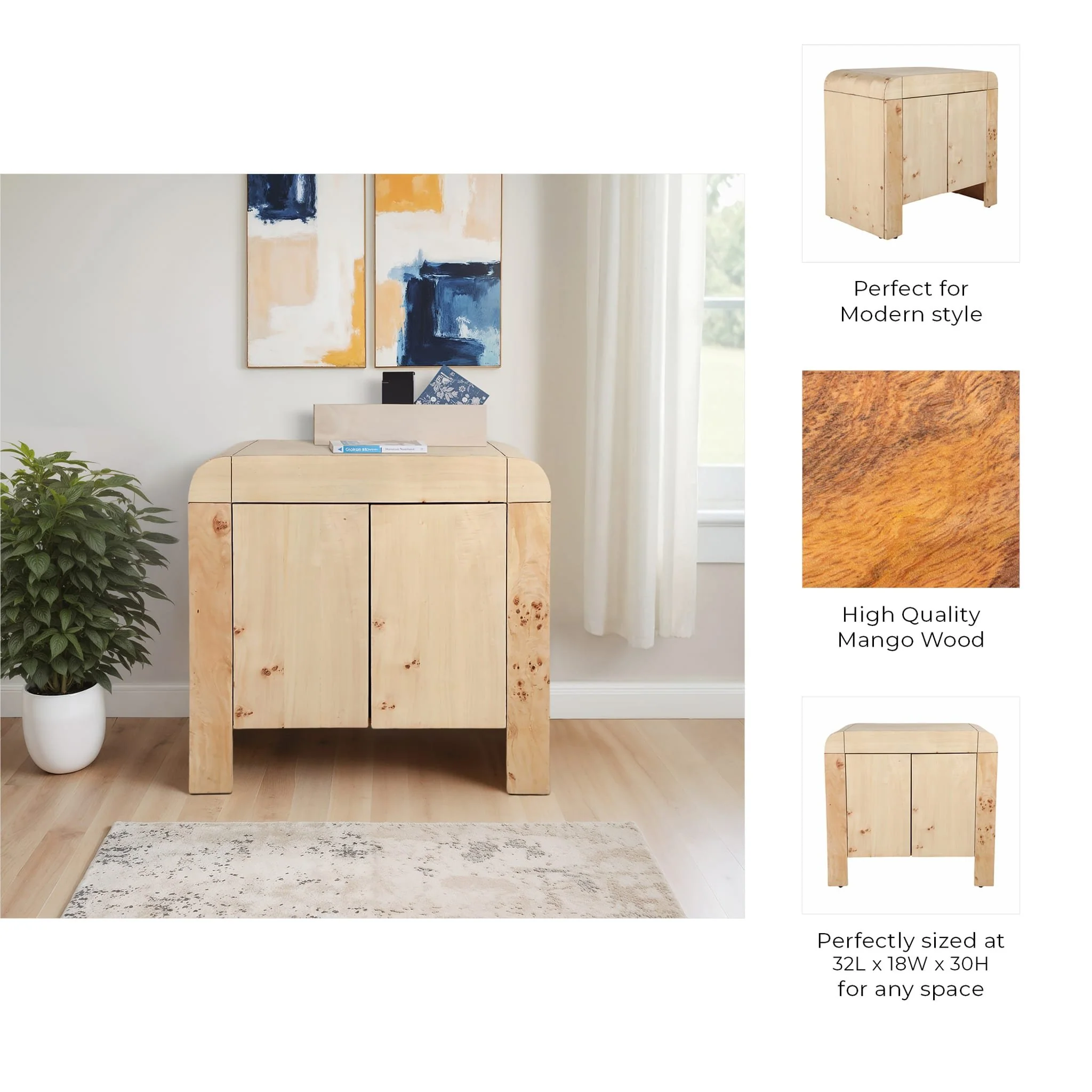 32" Burl Wood Cabinet, Natural - Image 10