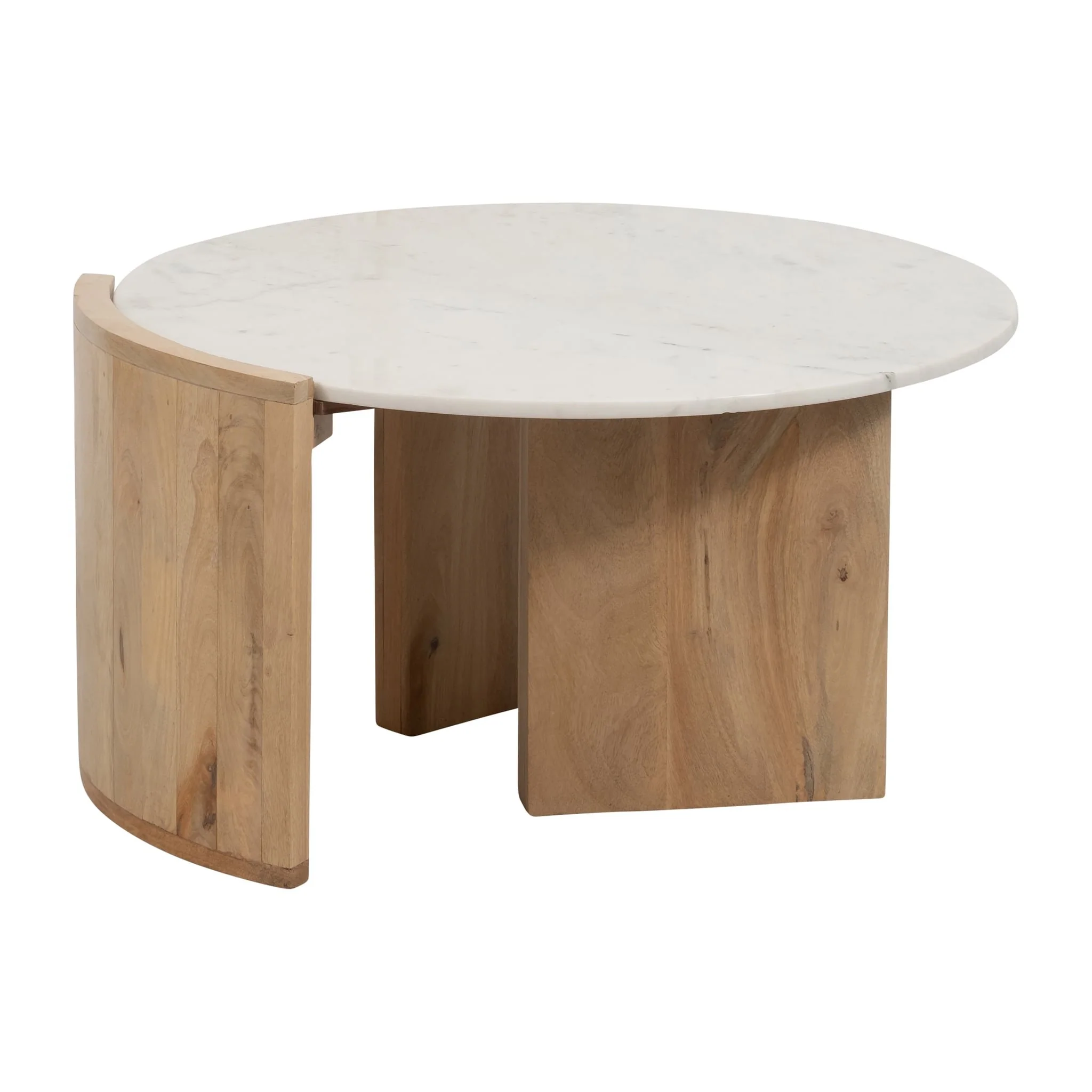 32" Marble Top Mango Coffee Table, Wht/nat Kd - Image 2
