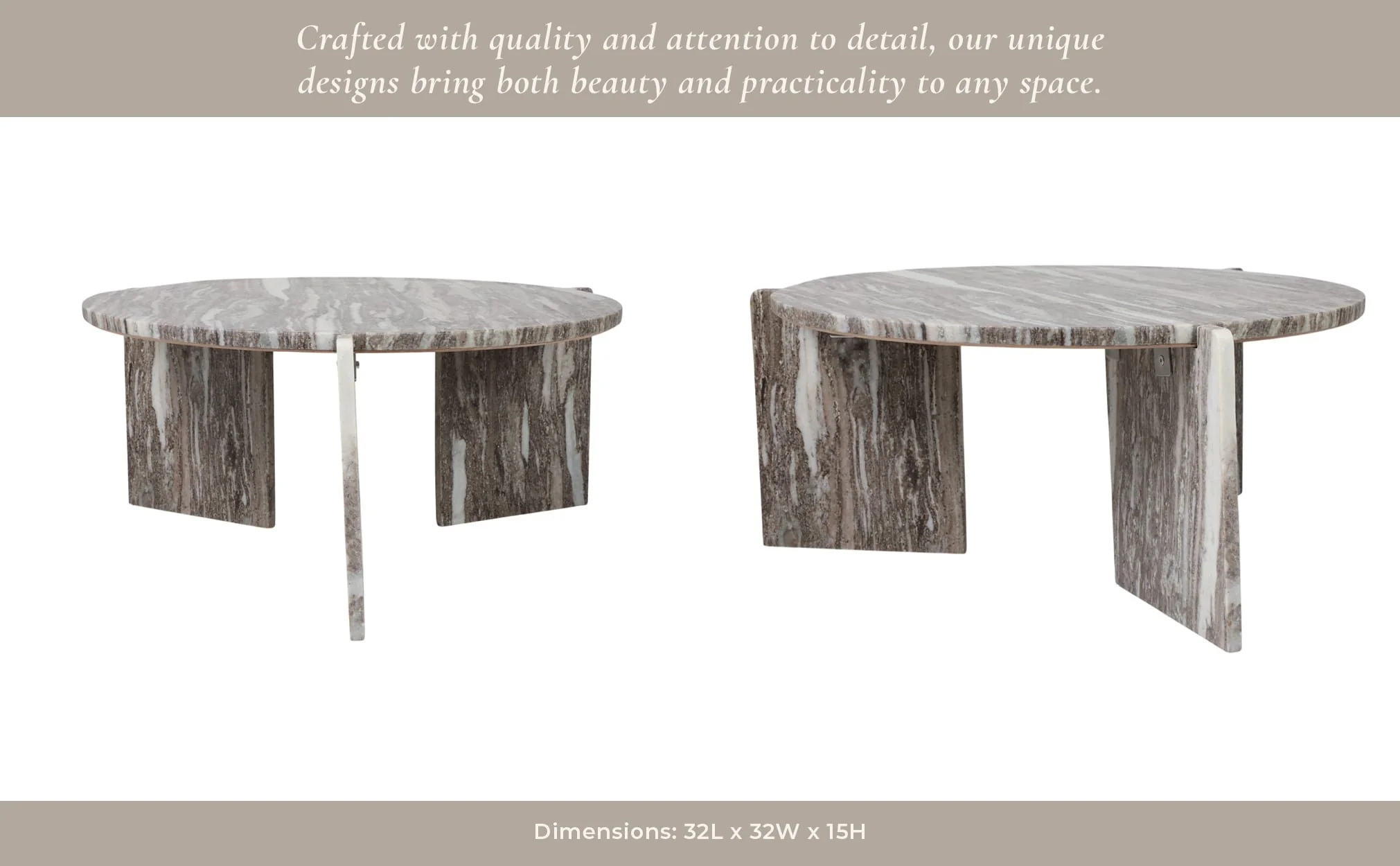 32x15" 3-leg Marble Coffee Table, Grey Kd - Image 11