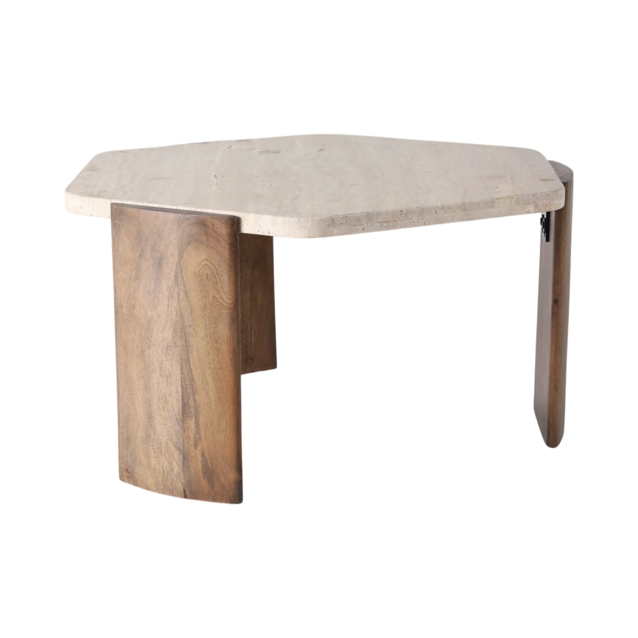 32x17 Hexagon Travertine Coffee Table, Bwn - Image 3