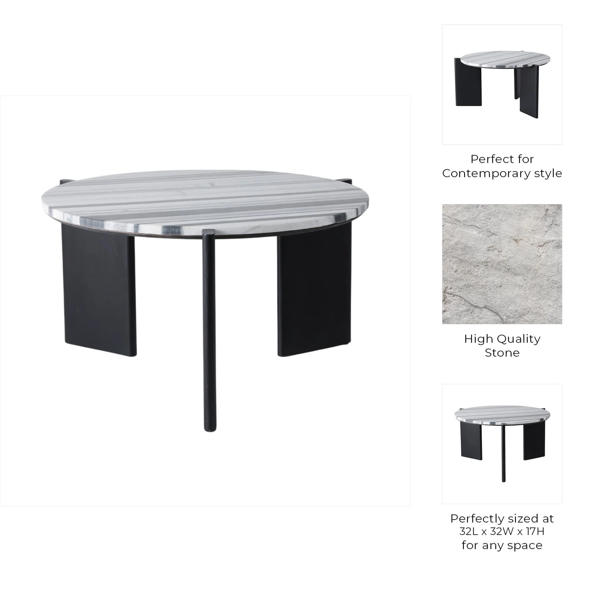 32x17 Panda Marble Coffee Table, Blk/wht - Image 9