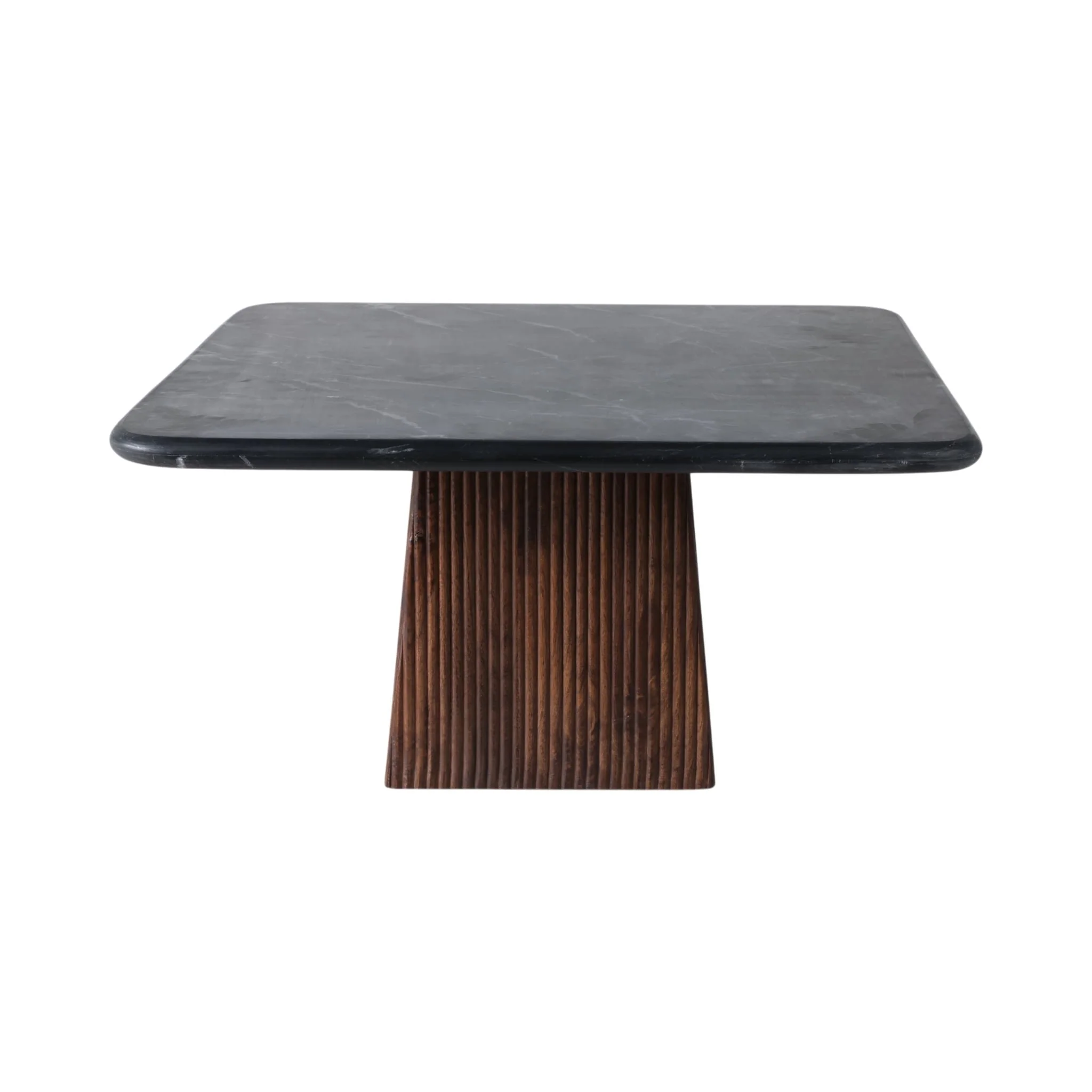 32x17 Ribbed Base Coffee Table Marble Top, Blk/bwn - Image 2