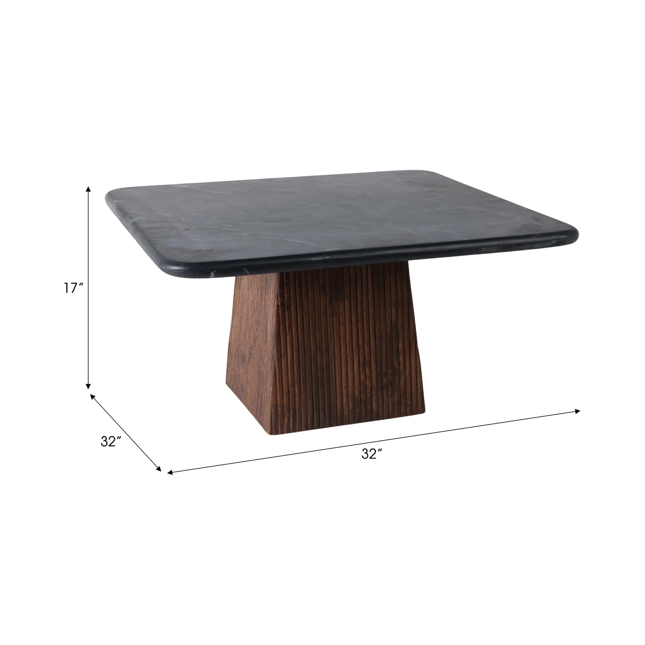 32x17 Ribbed Base Coffee Table Marble Top, Blk/bwn - Image 8