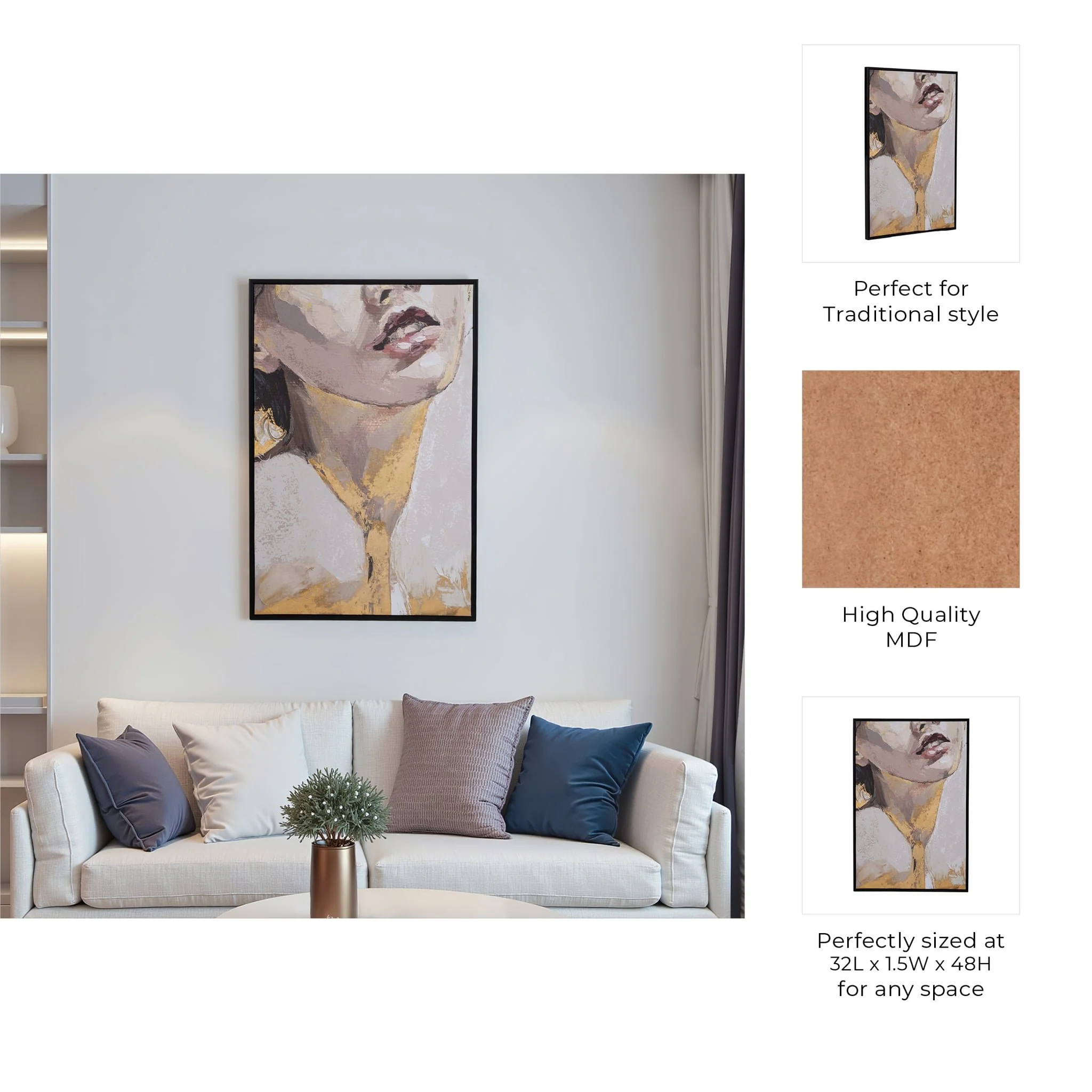 32x48 Framed Handpainted Gold Leaf Portrait - Image 8