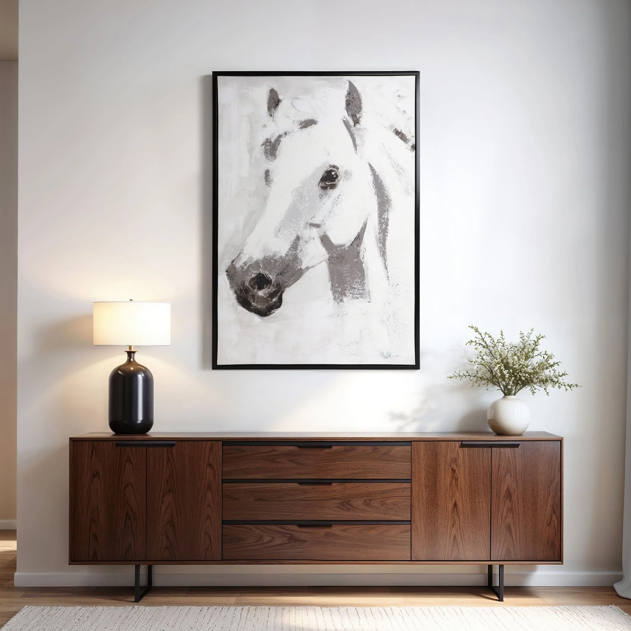 32x48 Framed Handpainted White Horse - Image 8