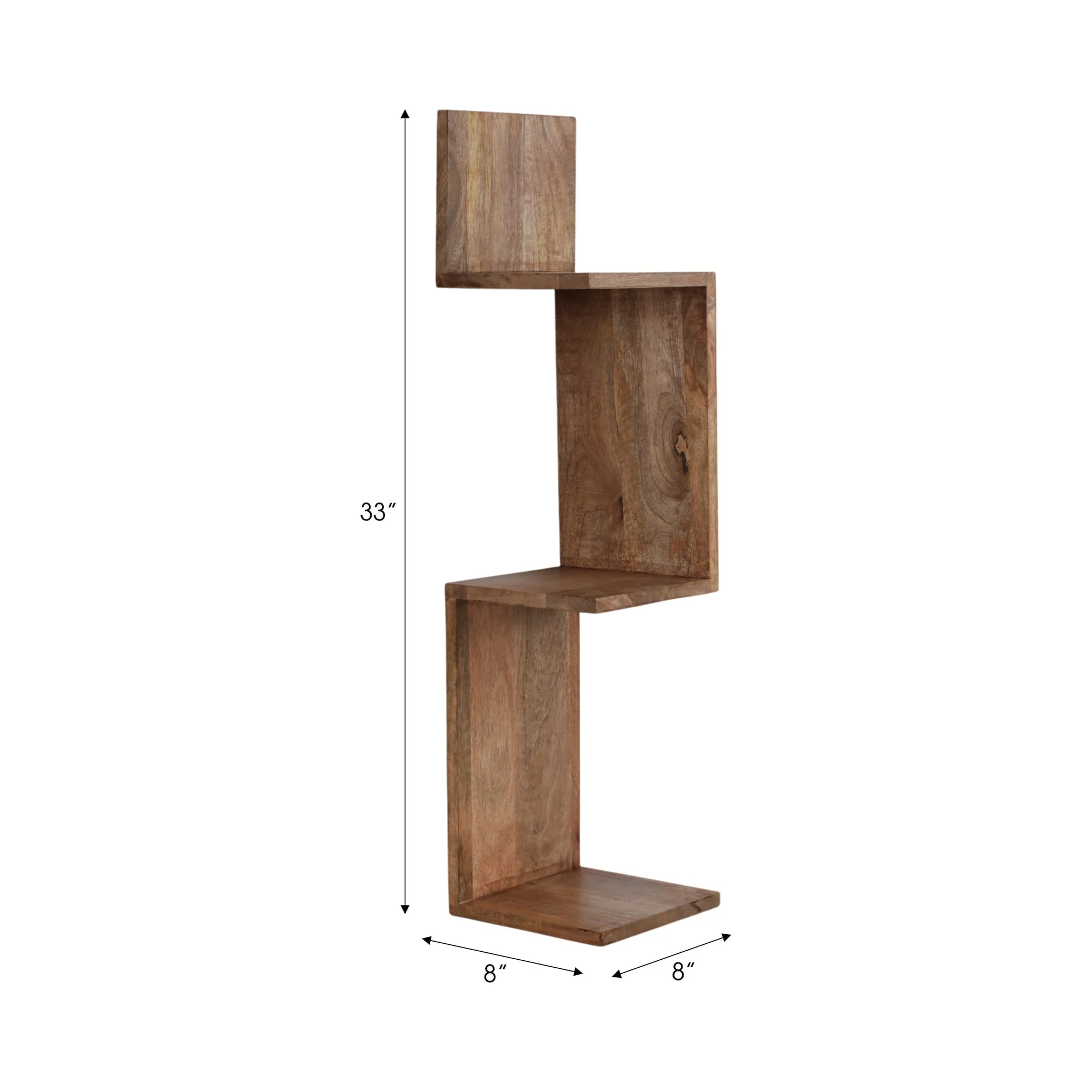33" Mango Zig Zag Corner Wall Shelf, Brown - Image 8