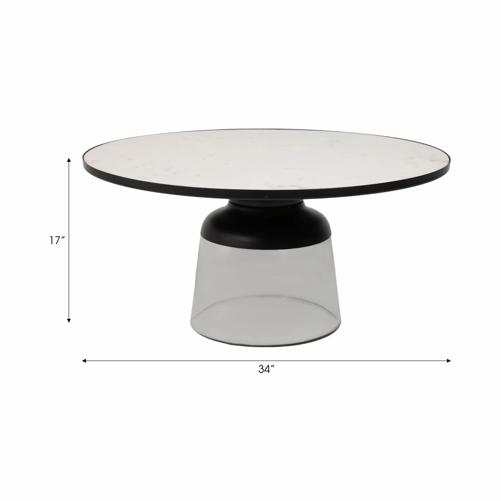 34" Glass Coffee Table Marble Top, White/clear, Kd - Image 8