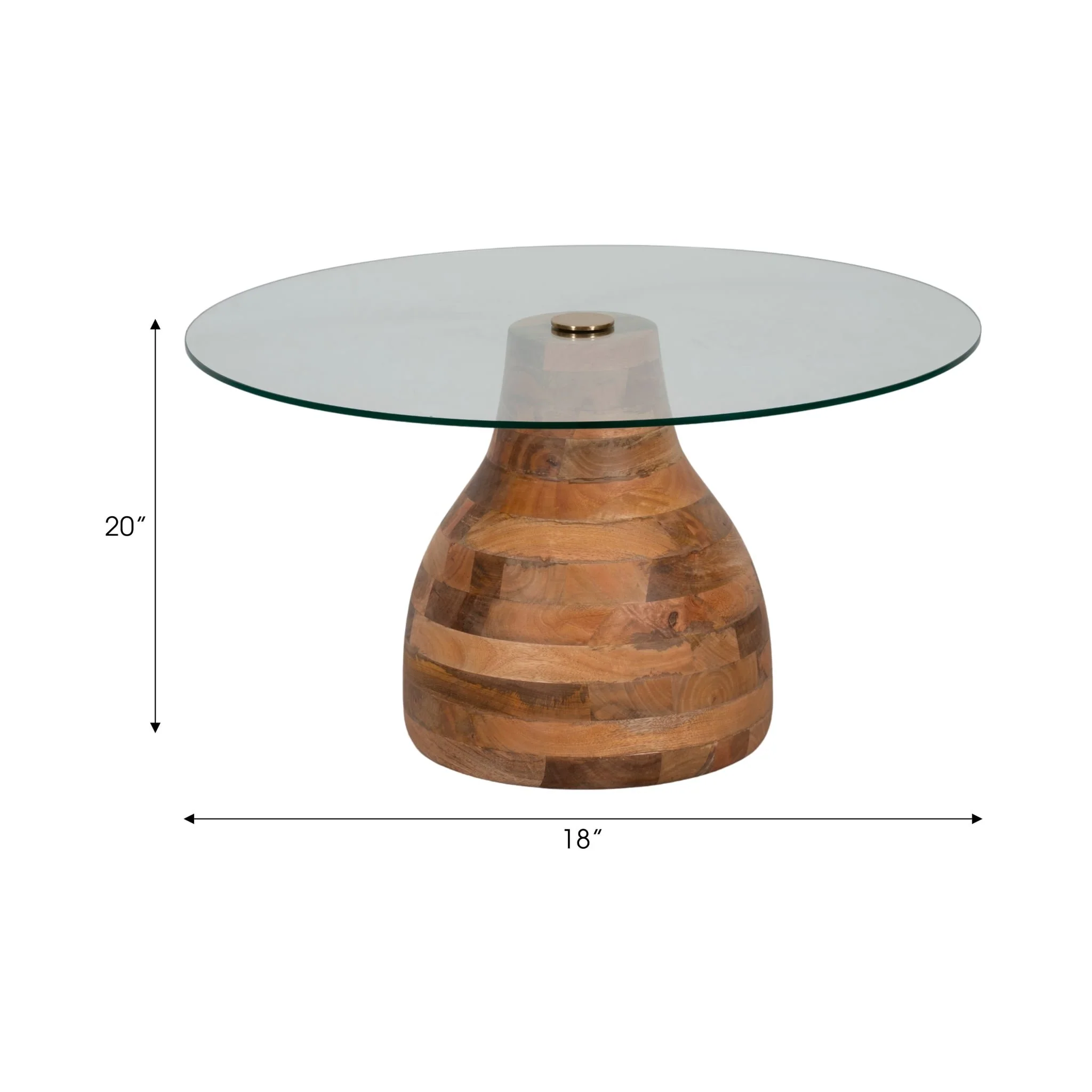 34" Striped Wood Coffee Table With Glass Top, Natu - Image 7