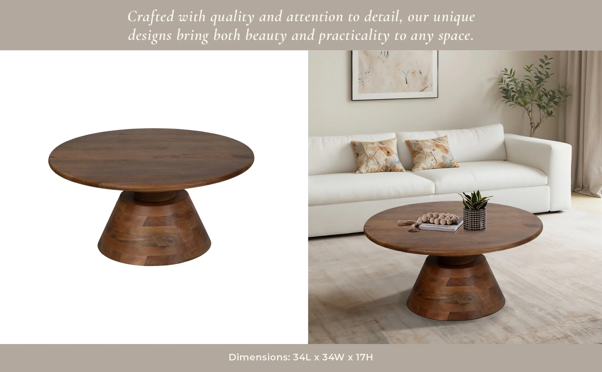 34" Tapered Wood Coffee Table, Natural - Image 10