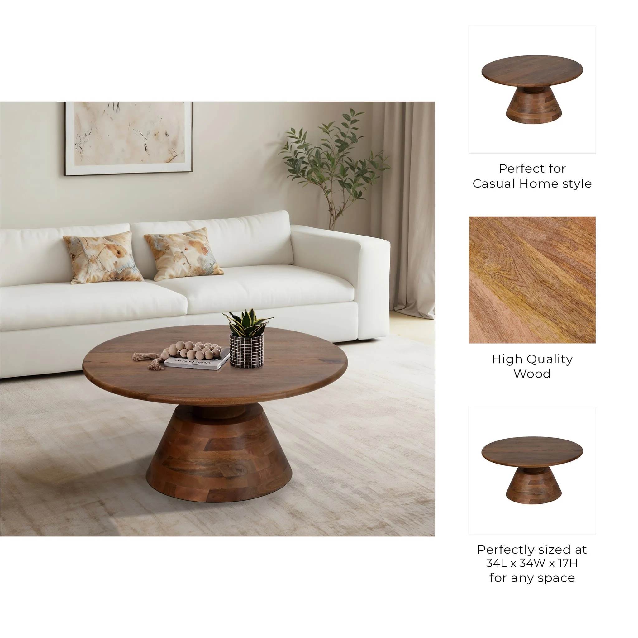 34" Tapered Wood Coffee Table, Natural - Image 8