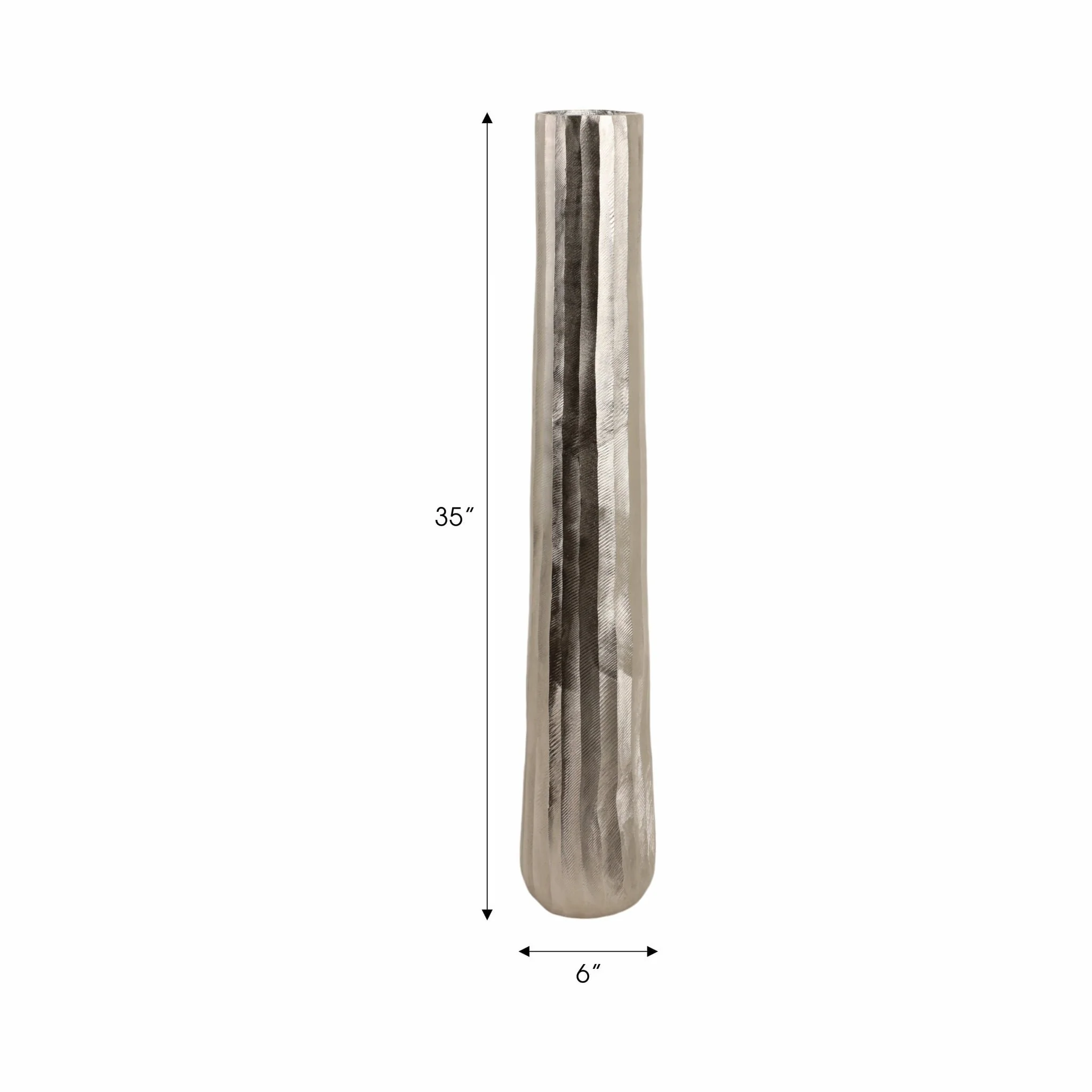 35" Rounded Etched Metal Floor Vase, Silver - Image 6