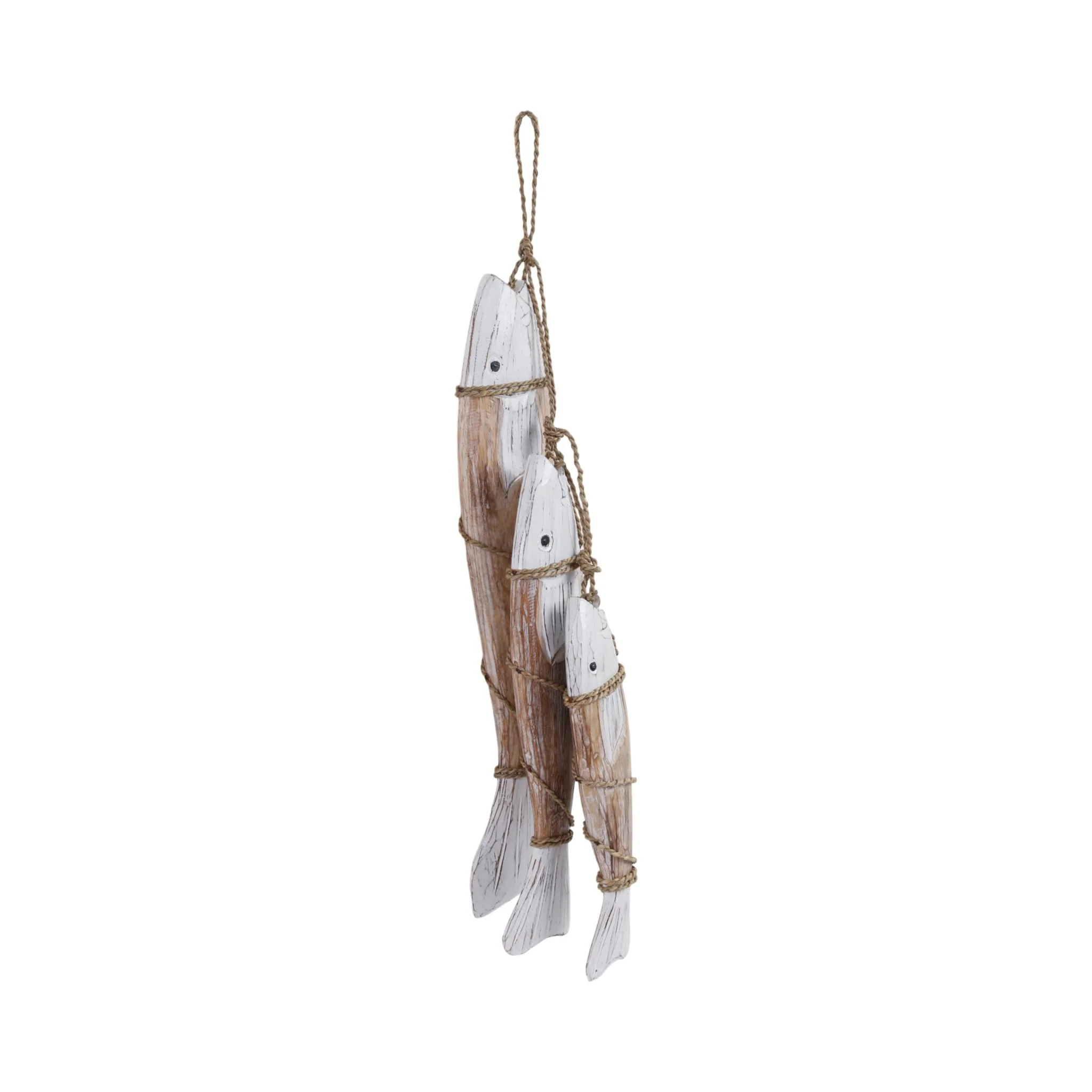 35" Wood 3 Fish On A Rope, Wht/nat - Image 2