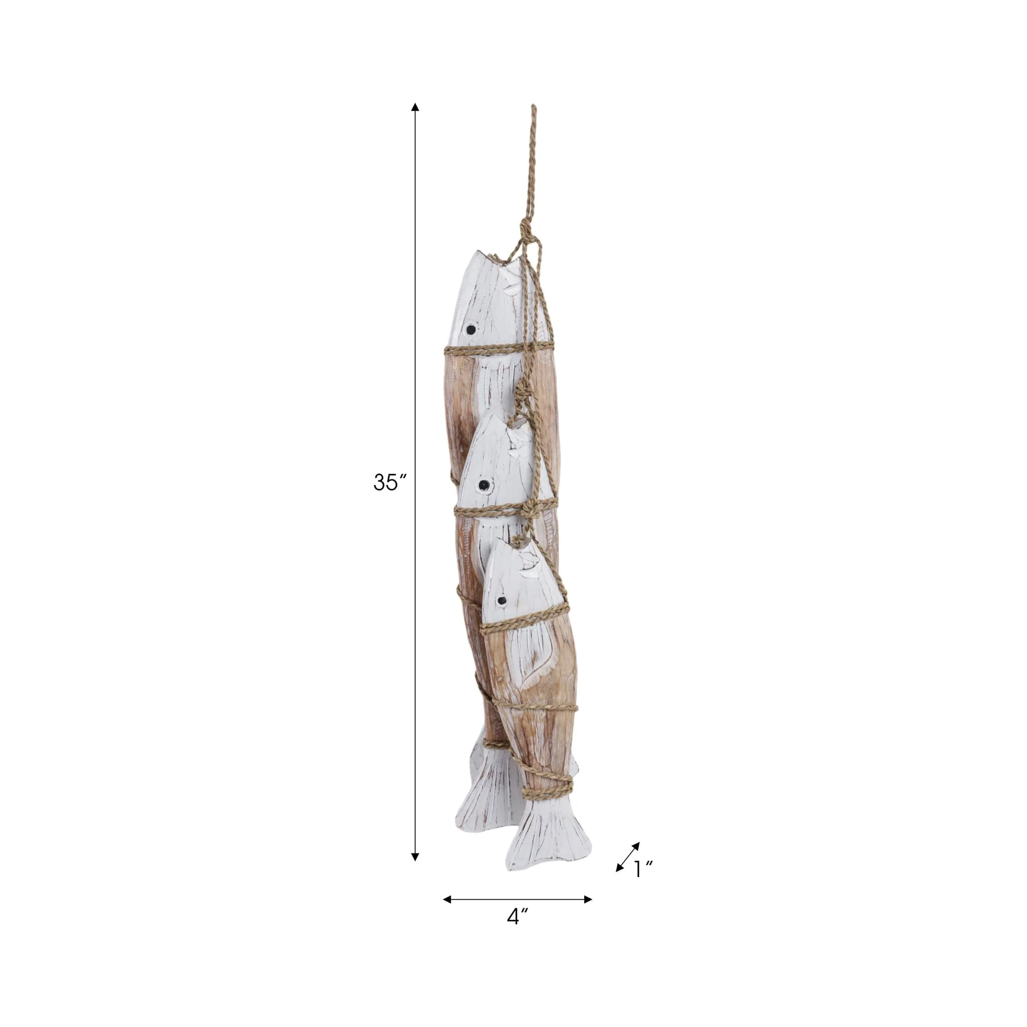 35" Wood 3 Fish On A Rope, Wht/nat - Image 5