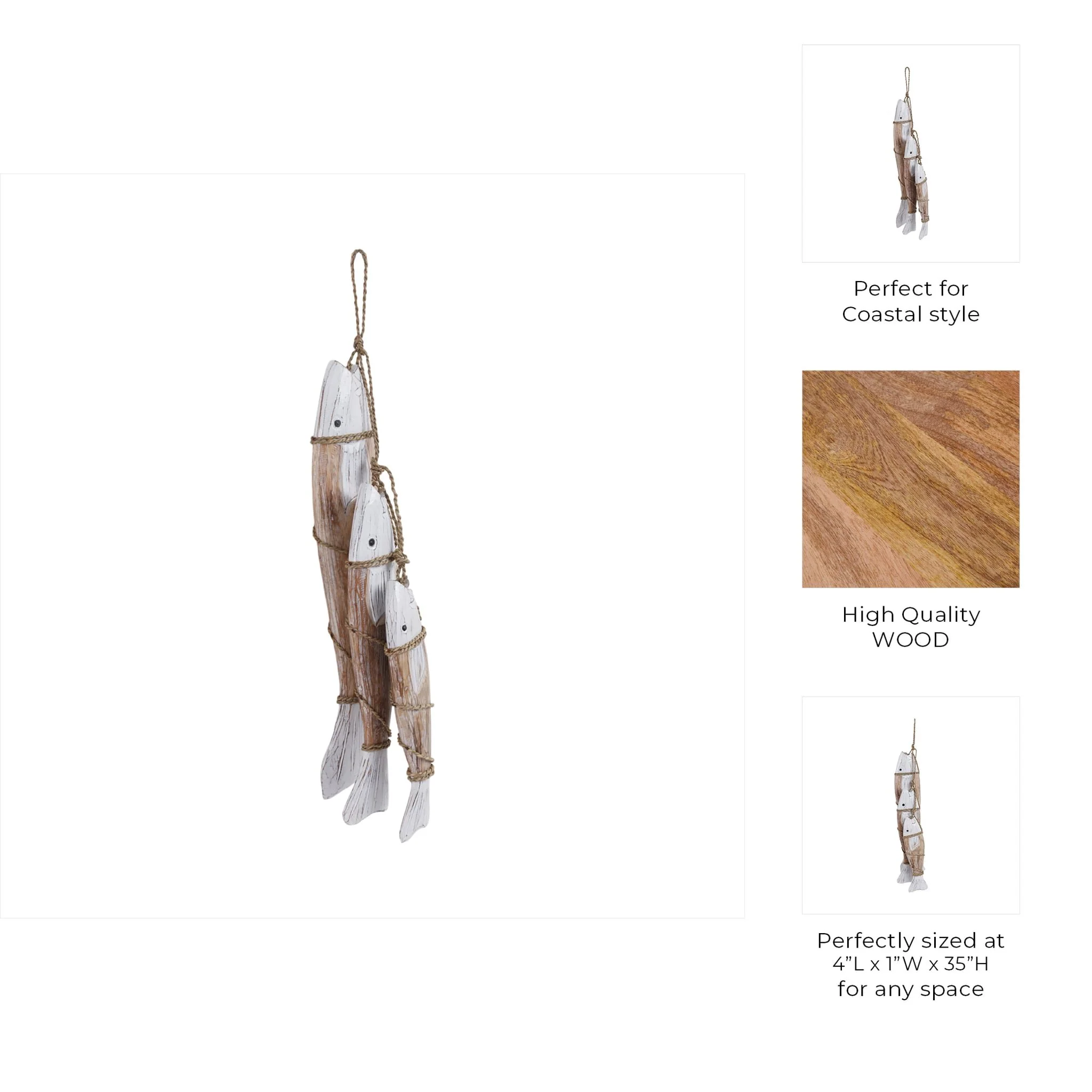 35" Wood 3 Fish On A Rope, Wht/nat - Image 6