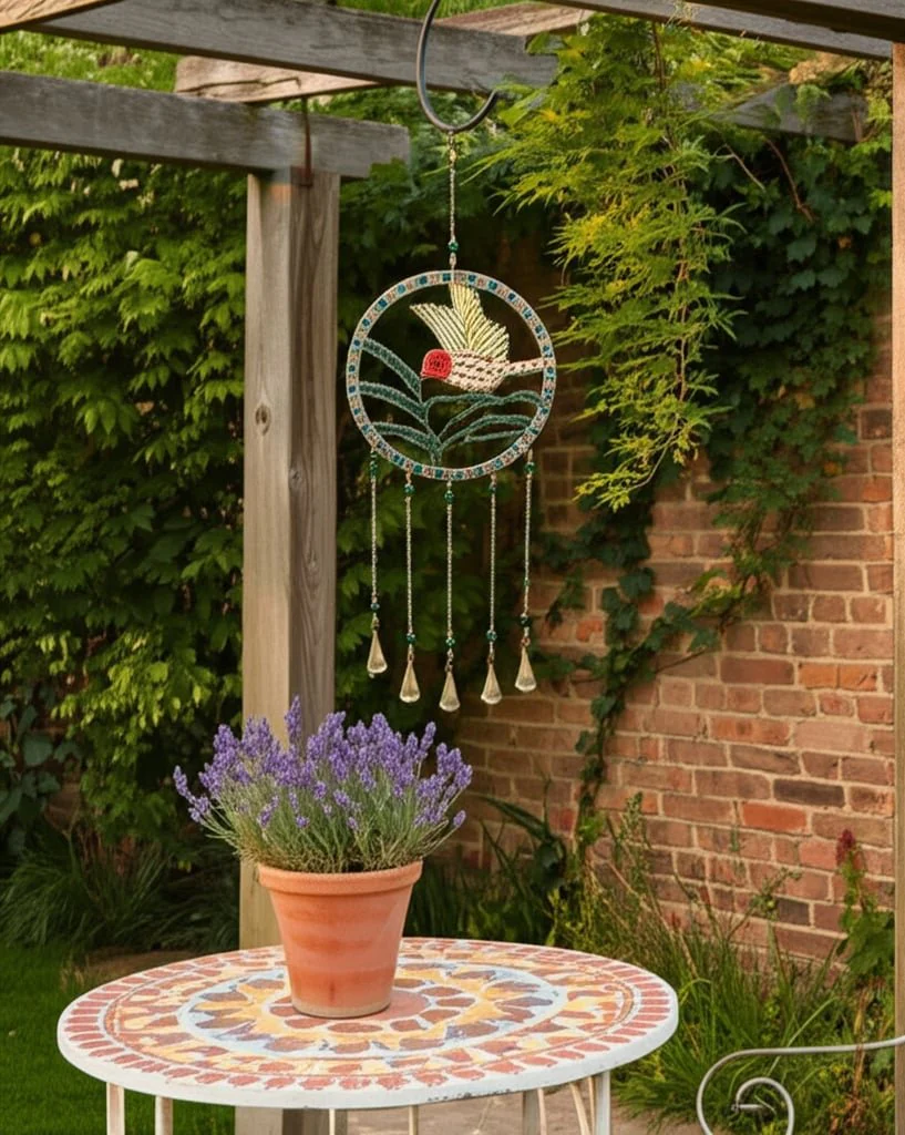 35x12" Beaded Mosaic Hummingbird Chime, Multi - Image 11