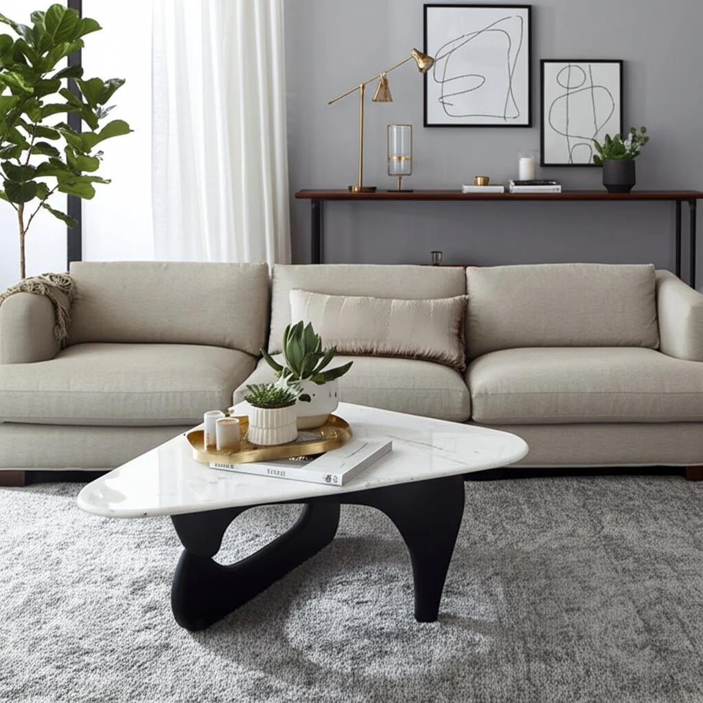35x18" Mid-century Triangular Coffee Table, White/ - Image 7