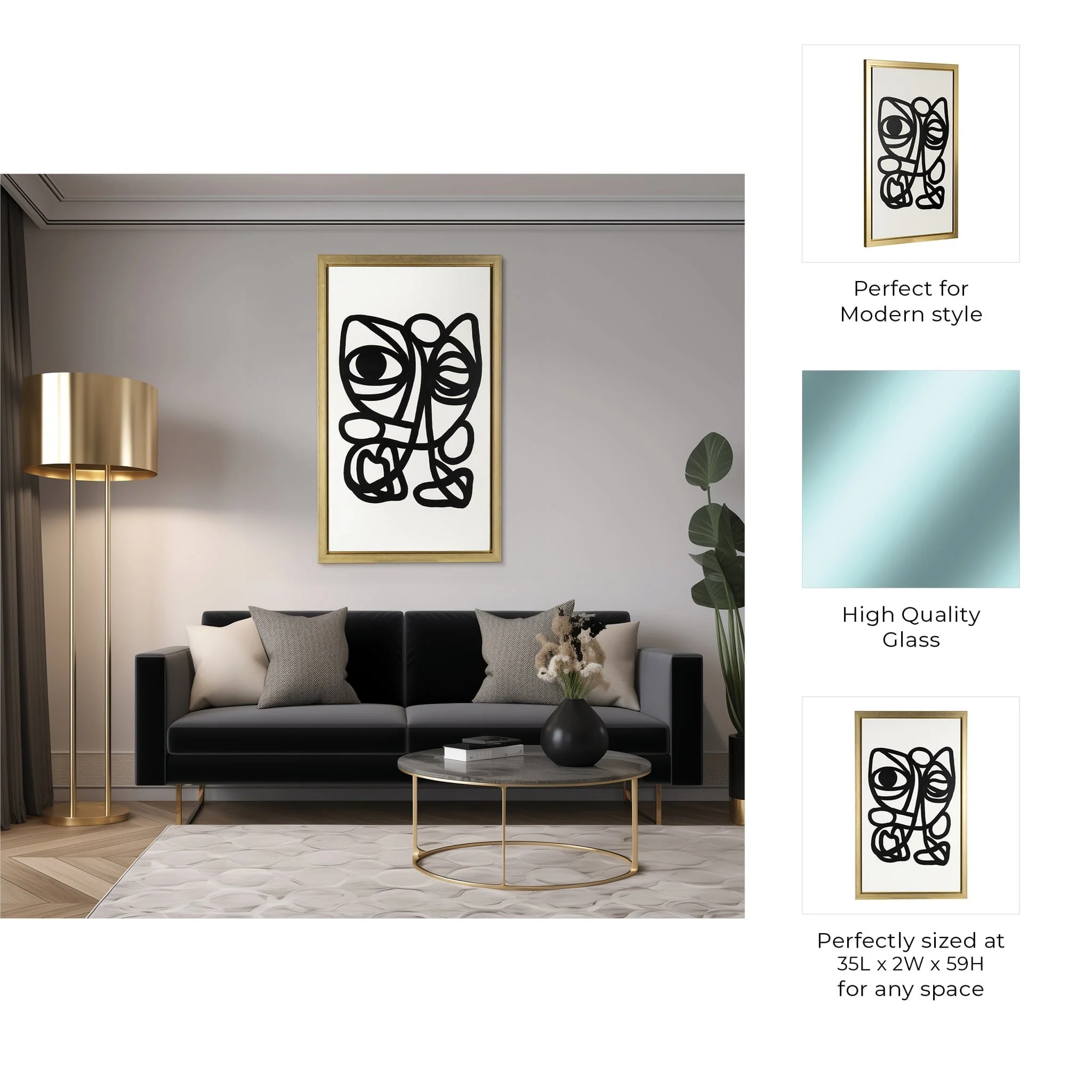 35x59, Hand Painted Gold Frame Geometric Face, Blk - Image 5