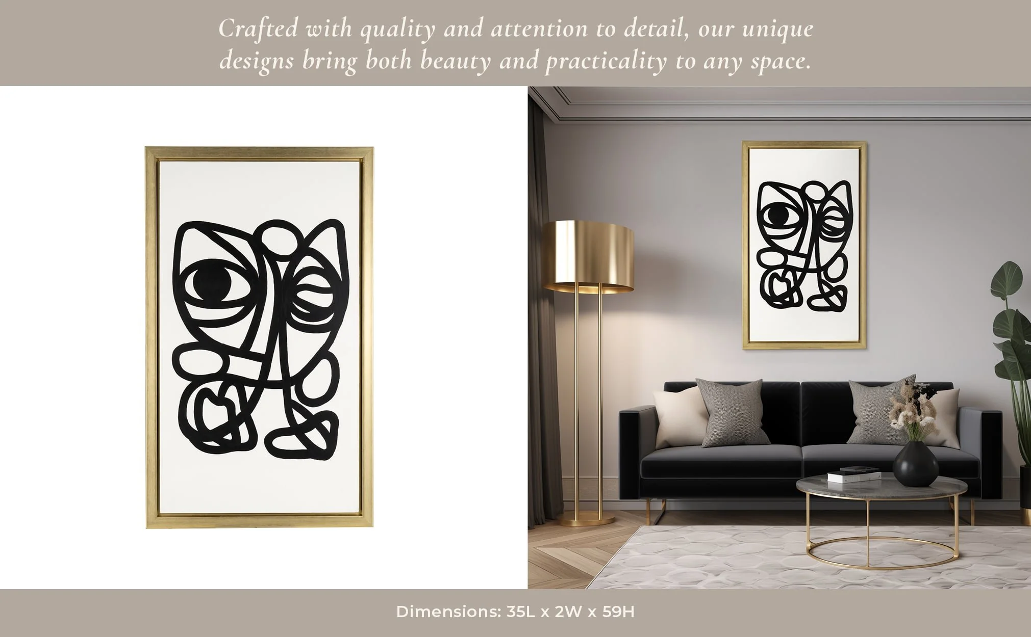 35x59, Hand Painted Gold Frame Geometric Face, Blk - Image 7