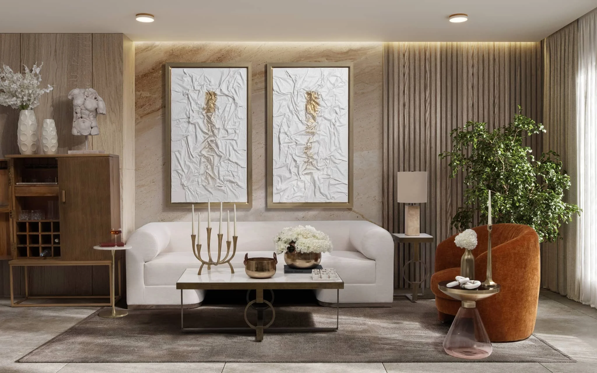 35x59, Hand Painted Textured Acrylic, Wht/gold - Image 10