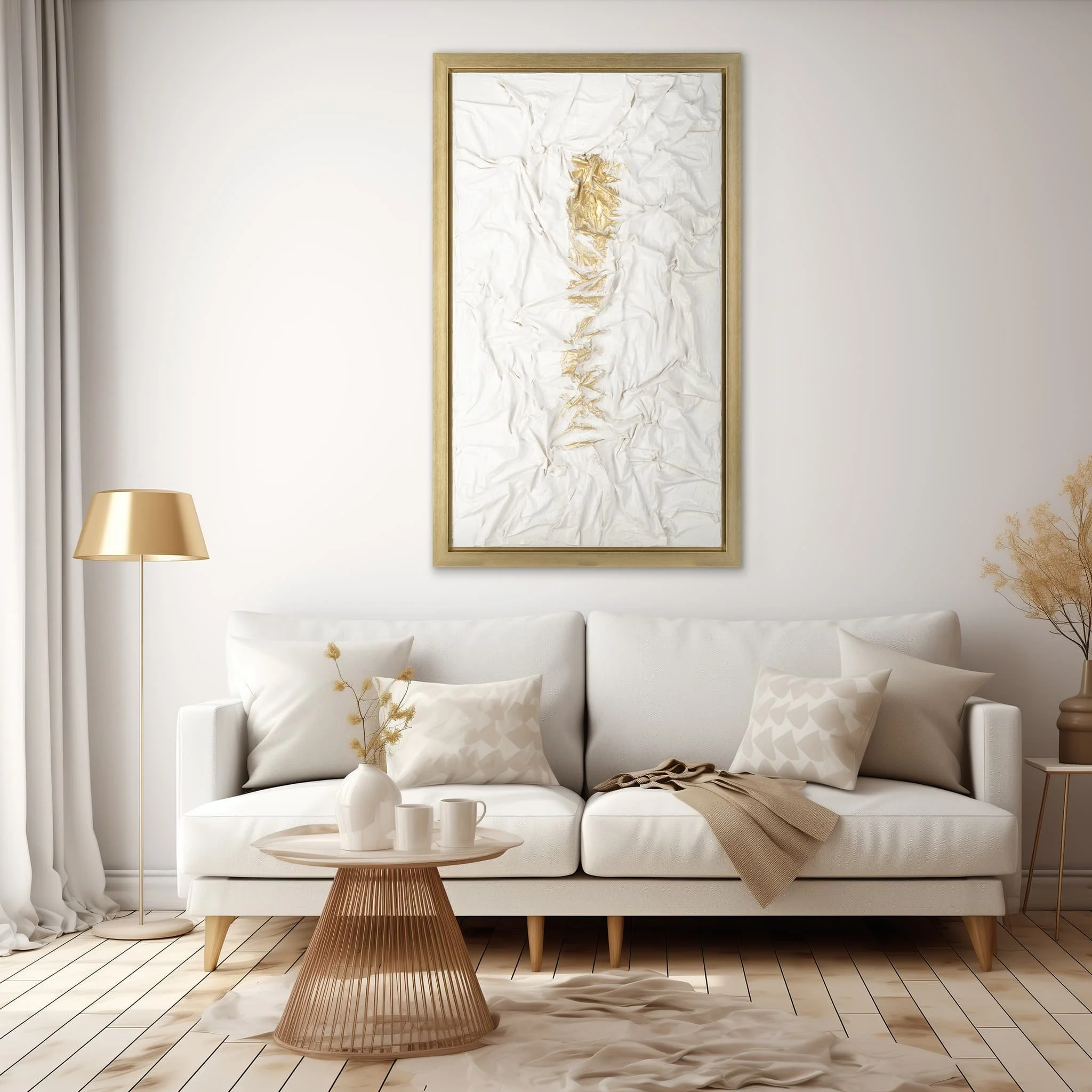 35x59, Hand Painted Textured Acrylic, Wht/gold - Image 11