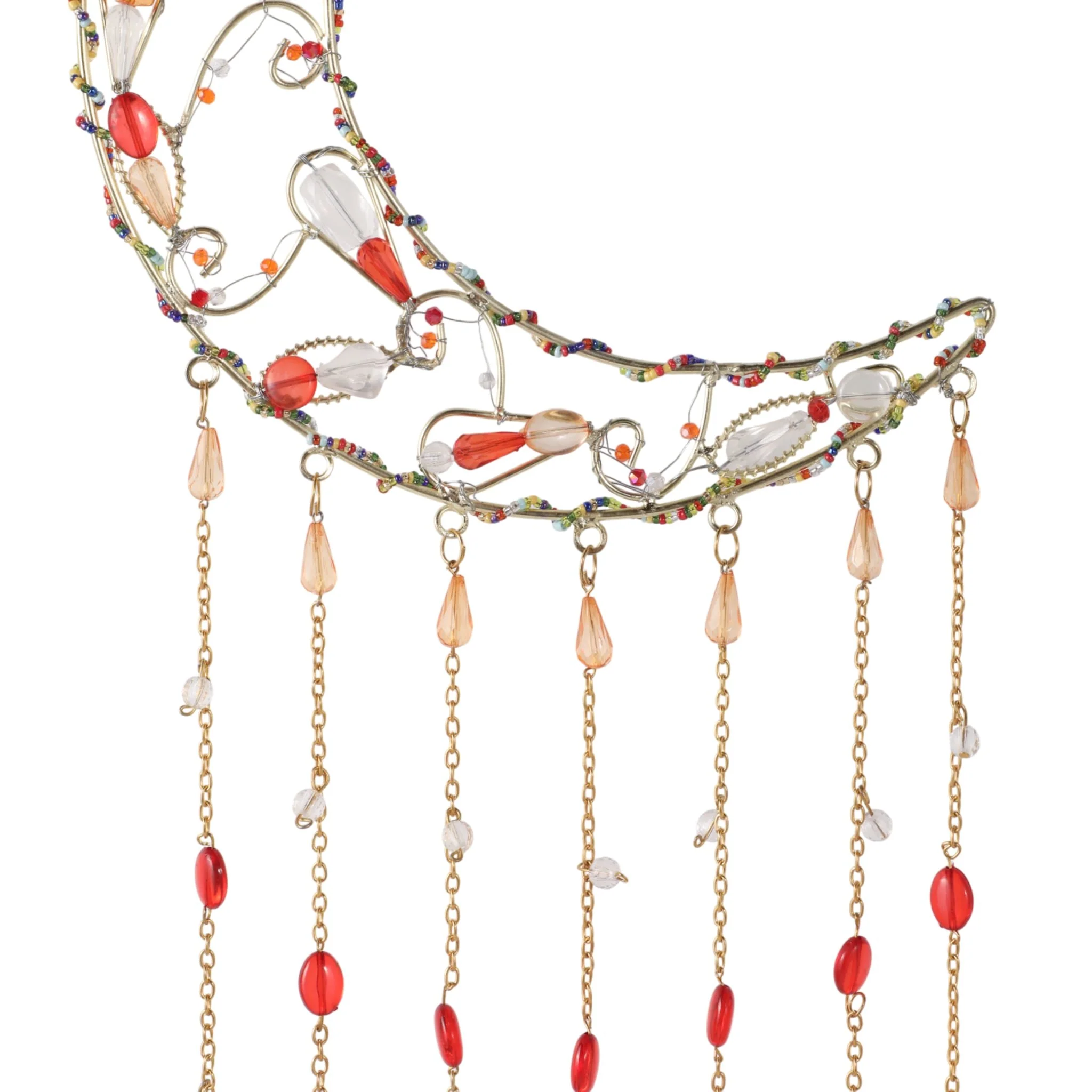 35x8" Beaded Mosaic Crescent Moon Chime, Multi - Image 4