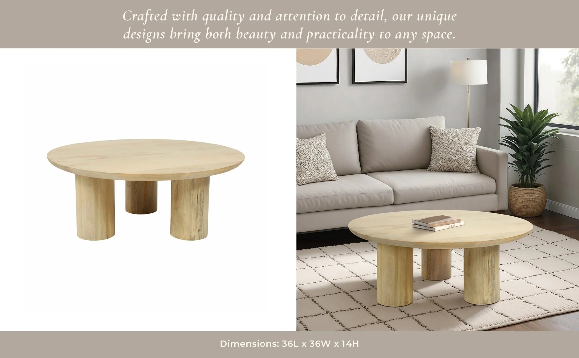 36" Boho Coffee Table, Natural, Kd - Image 11