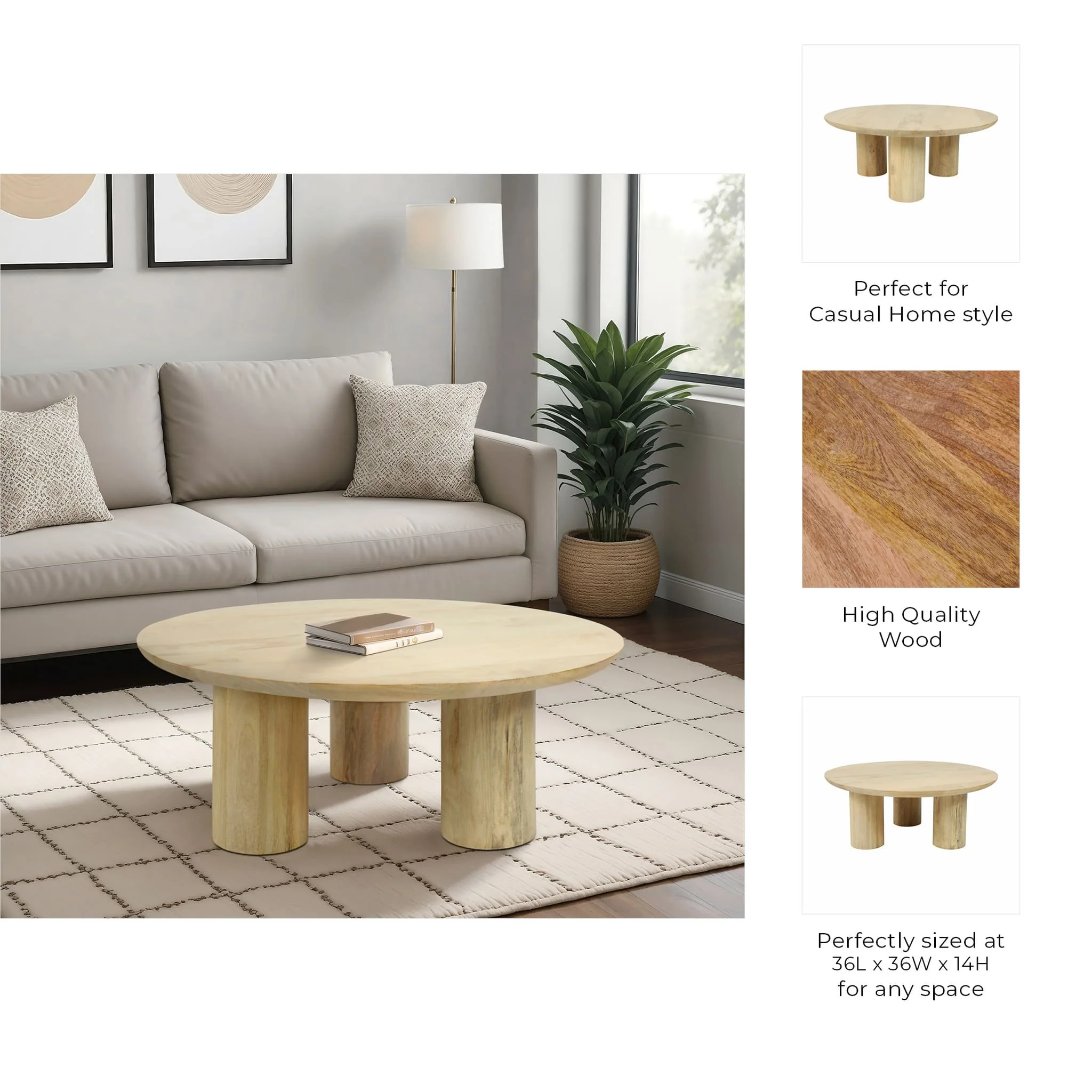 36" Boho Coffee Table, Natural, Kd - Image 9