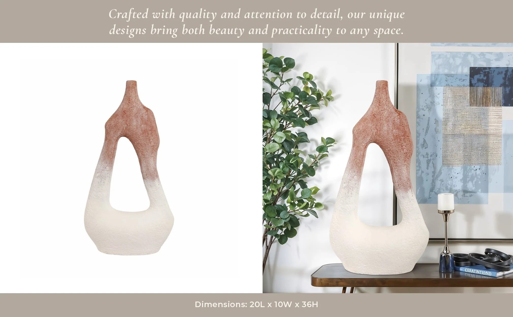 36" Curvy Open Cut-out Terracotta Vase, White Mult - Image 9