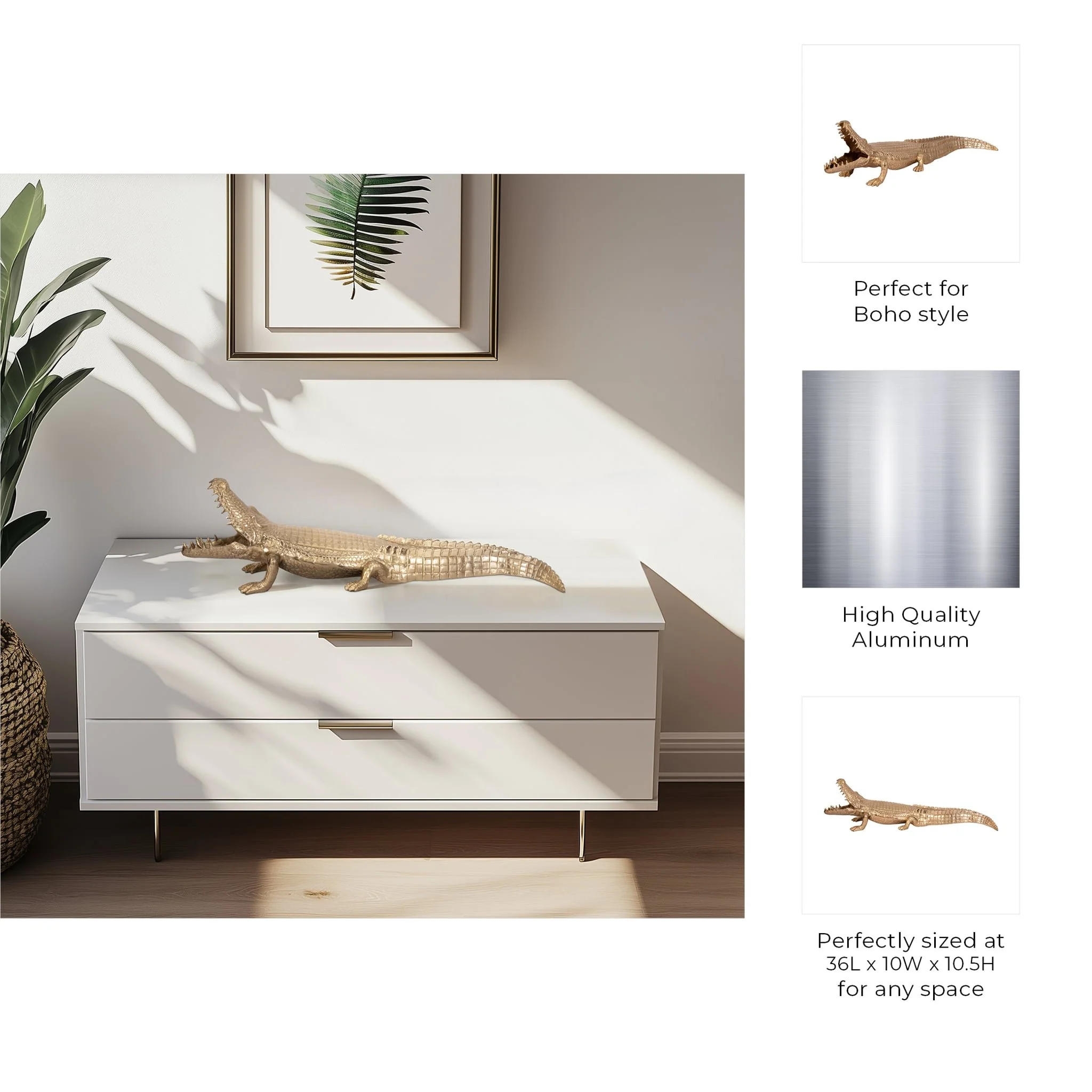 36" Metal Alligator Table Top Decor, Gold - Image 9