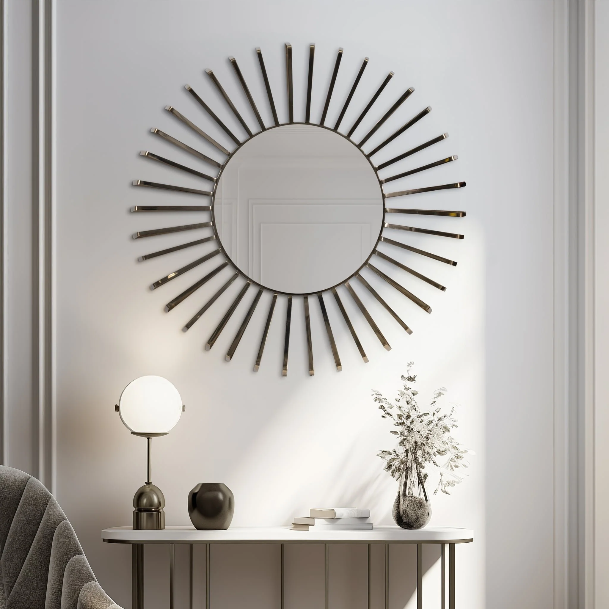 36" Metal, Burst Wall Mirror, Gold Wb - Image 8