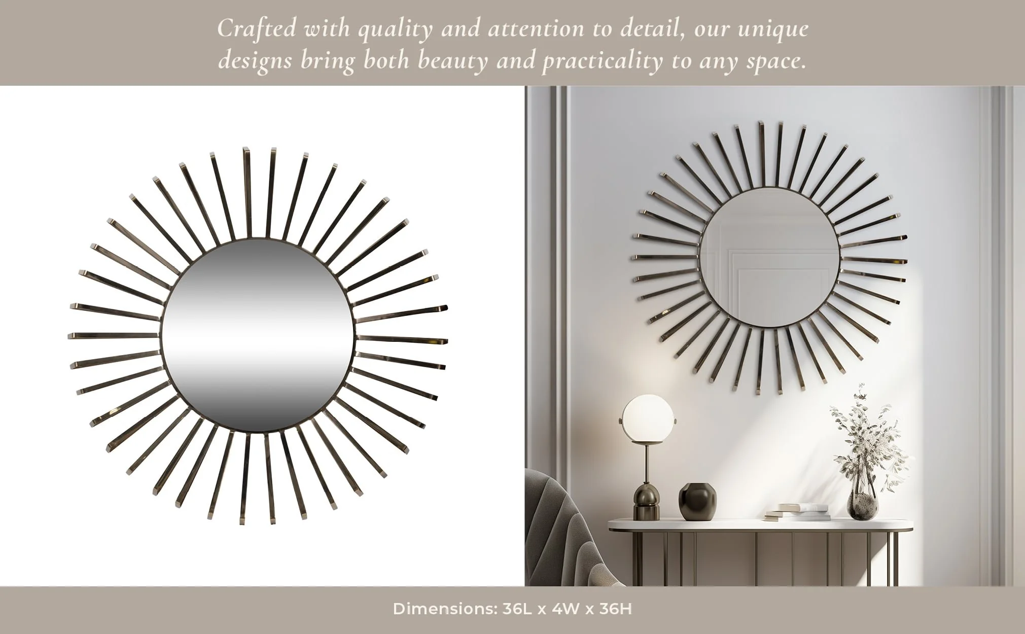 36" Metal, Burst Wall Mirror, Gold Wb - Image 9