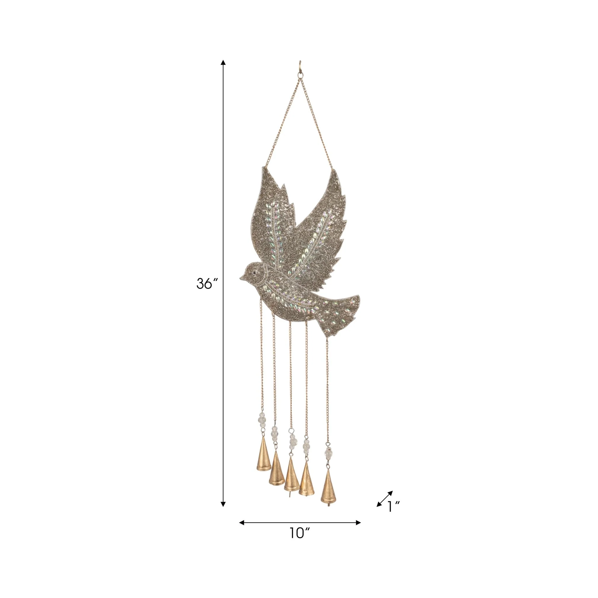 36" Mosaic Dove With Bells, Silver/gold - Image 7