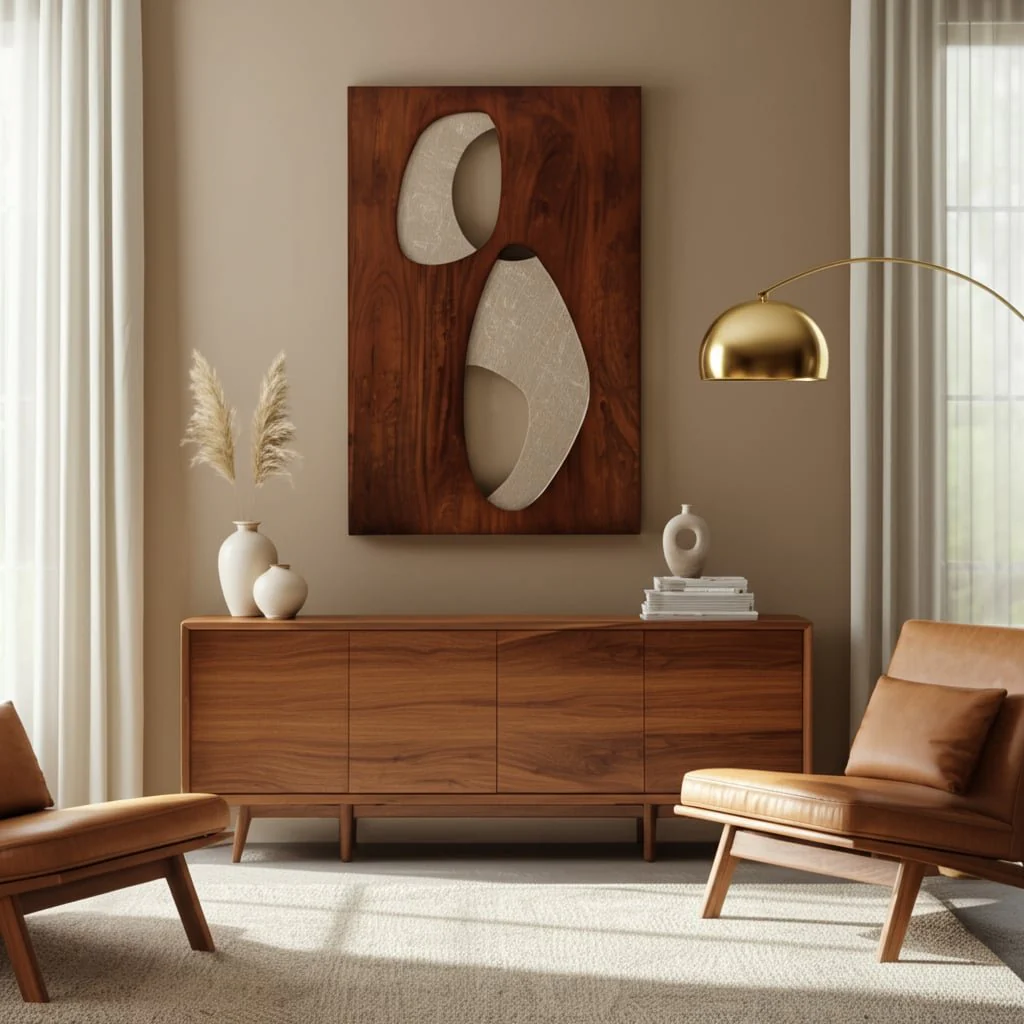 36x26" Wood&fabric Mix-media Modern Wall Art,brwn - Image 7