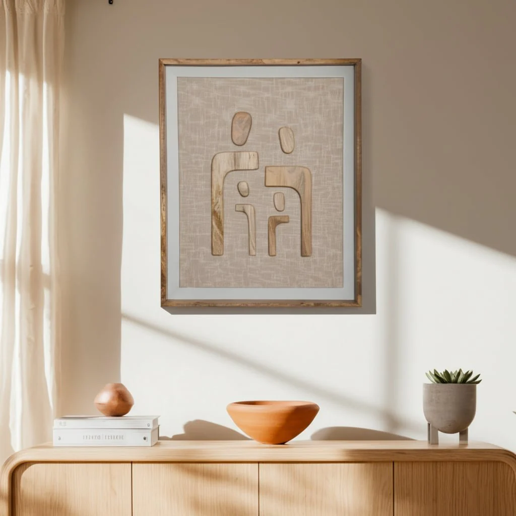 36x30" Wood&fabric Mix-media Abstrct Wall Art,brw - Image 7