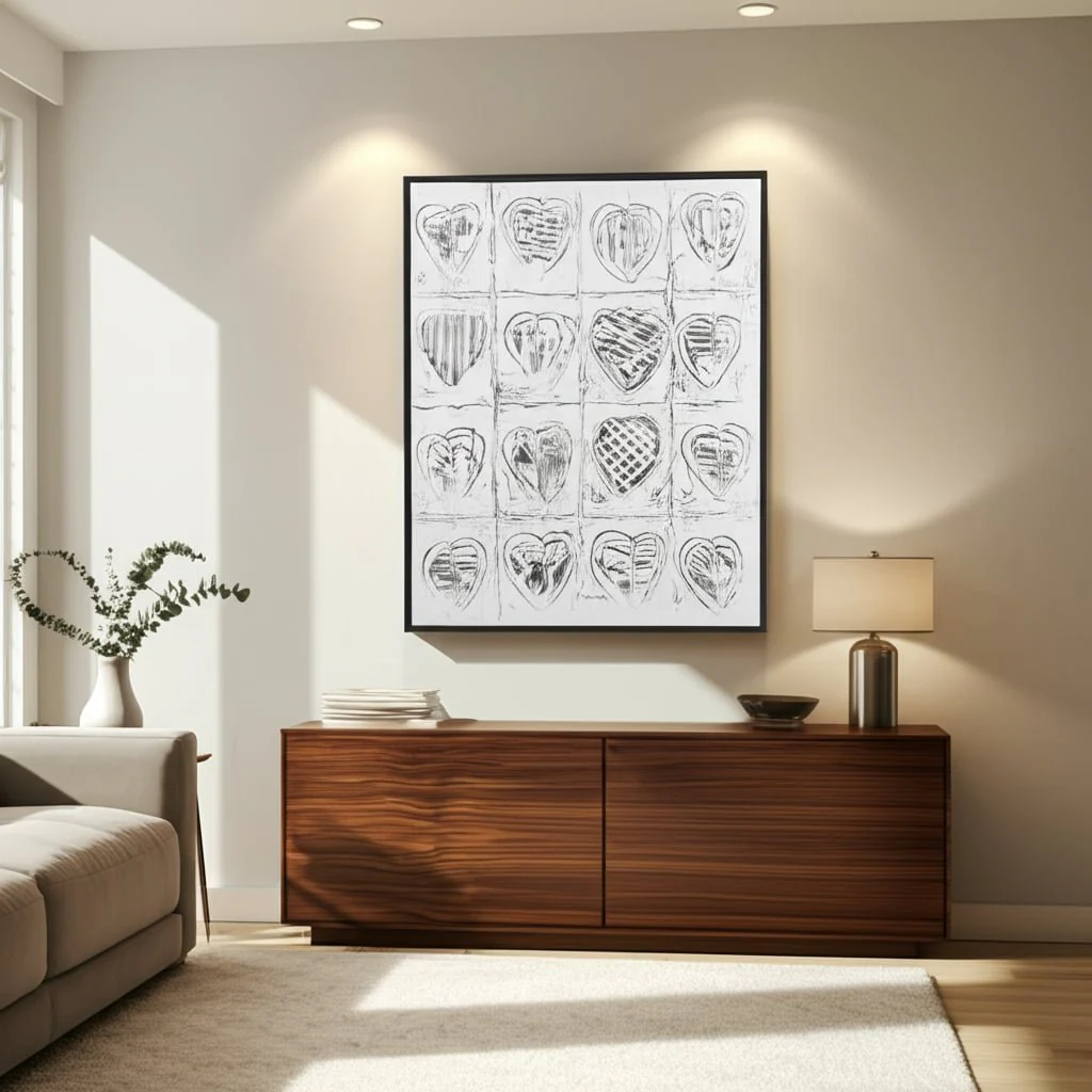 36x48 Hearts Hand Painted Canvas, Gray - Image 8