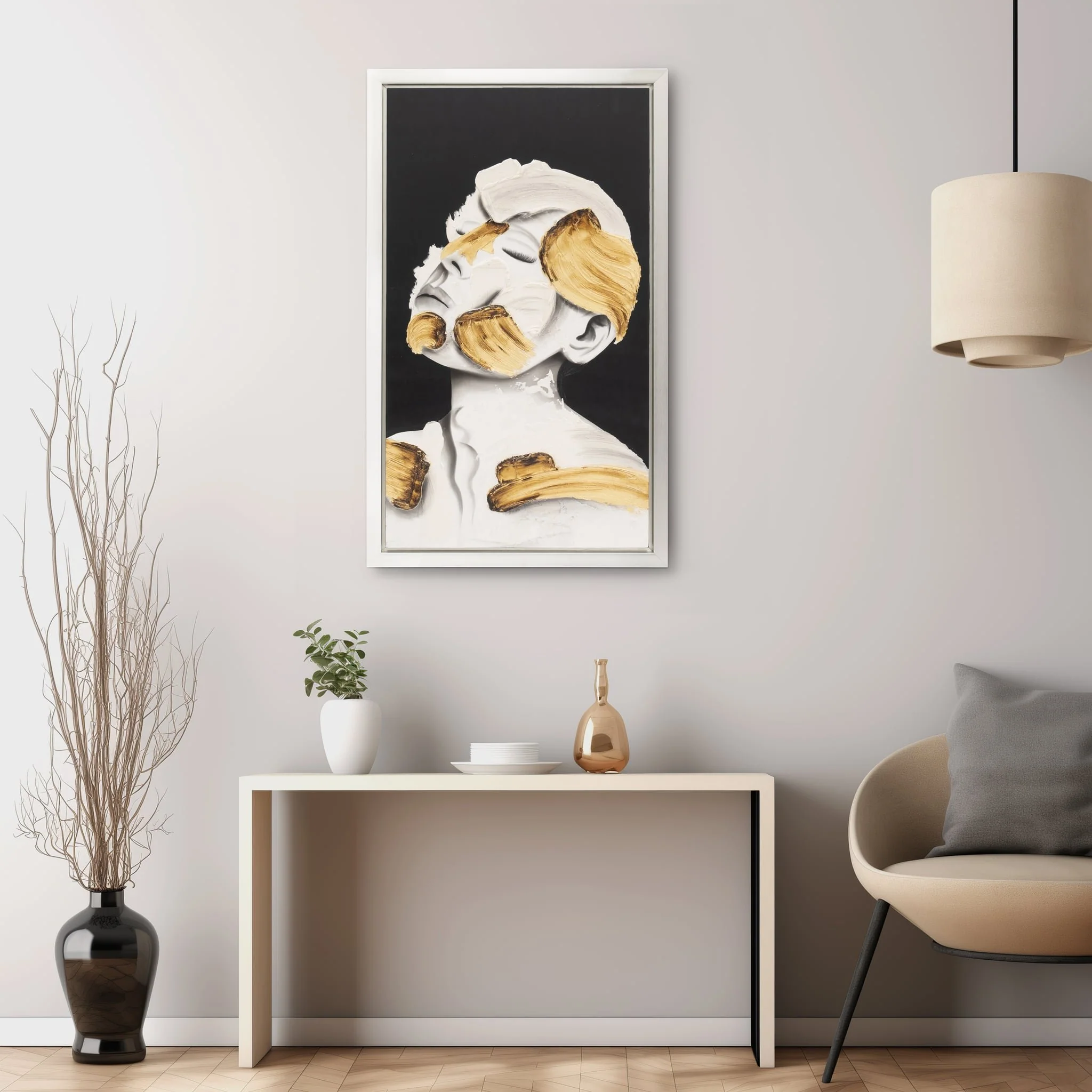 36x59, Hand Painted Deep Thought, Wht/gld - Image 11