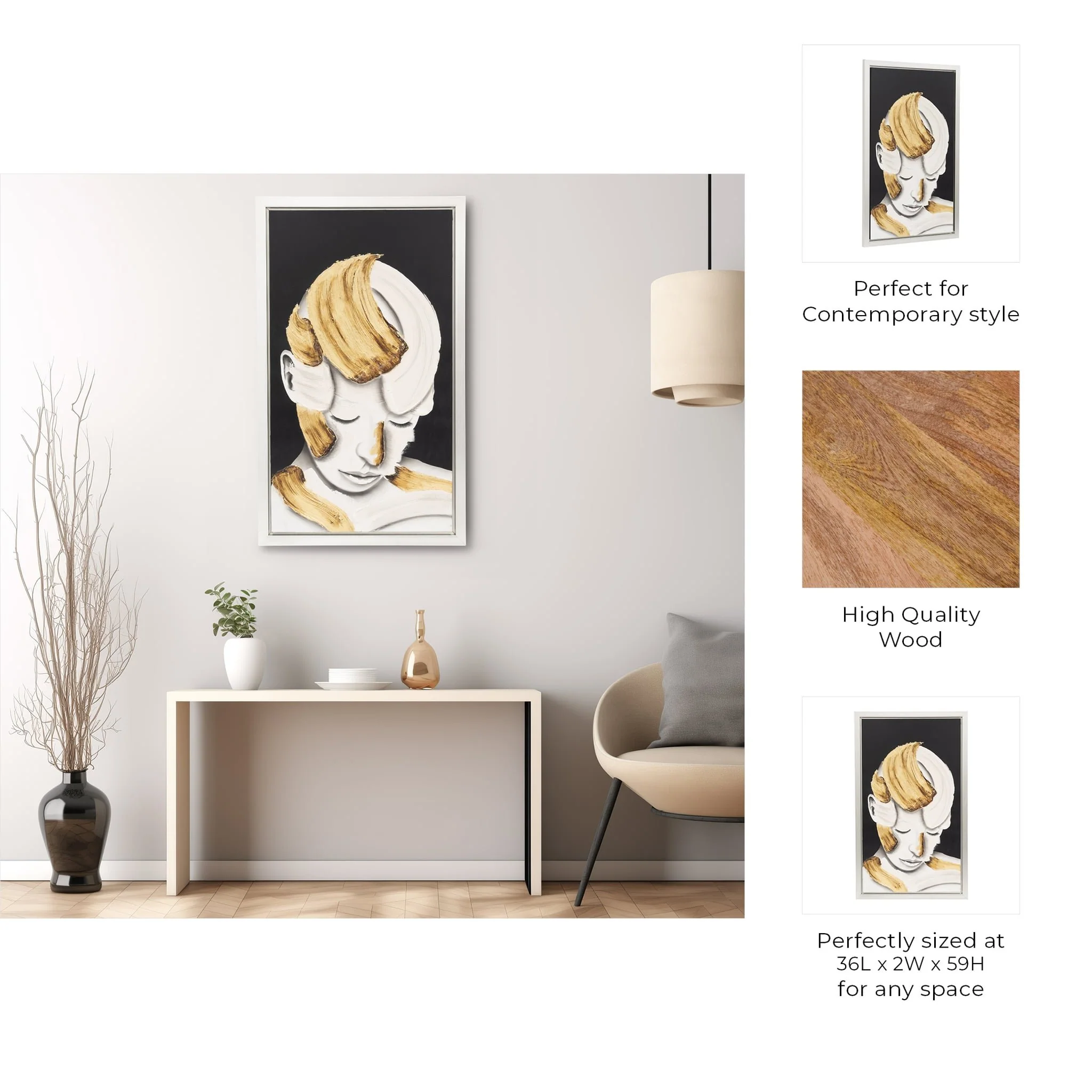 36x59, Hand Painted Deep Thought, Wht/gld - Image 9