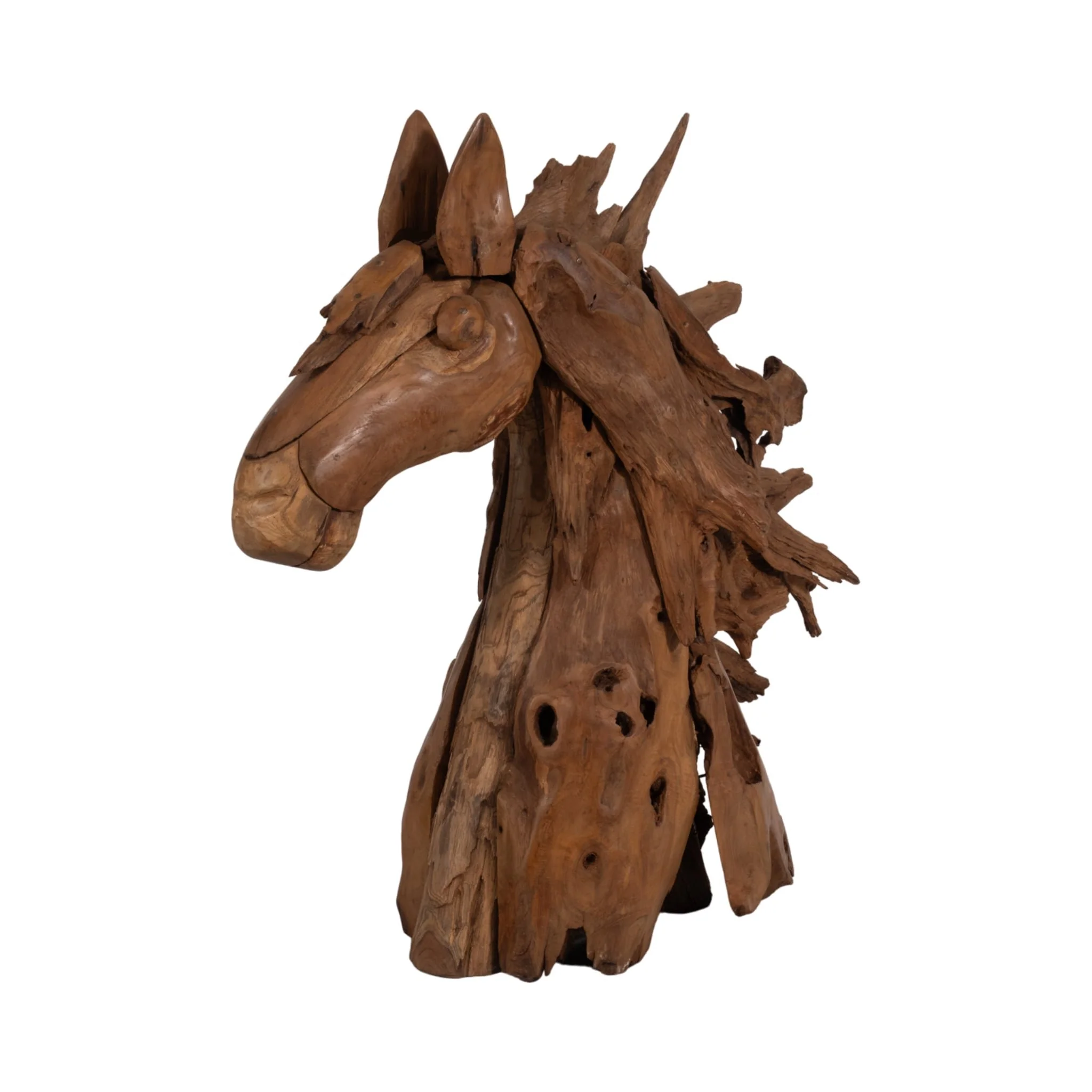 37" Teak Wood Horse Head, Natural - Image 2