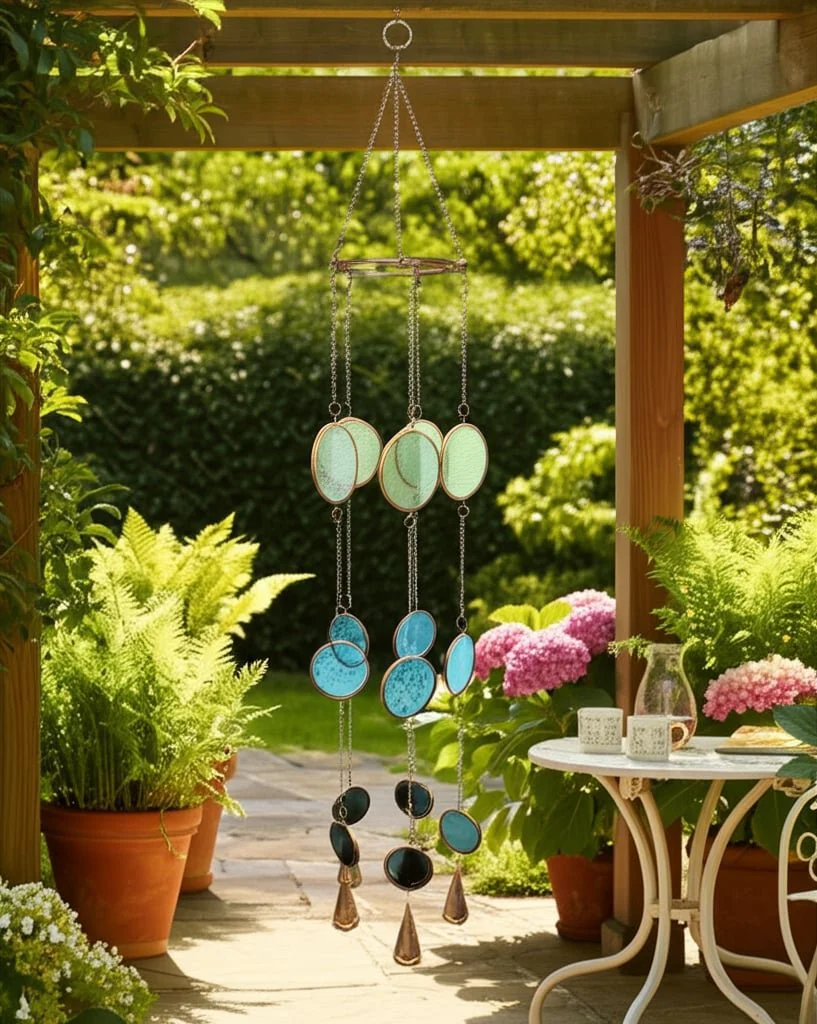 37x6" Modern Glass Discs Chime, Blue/green - Image 12