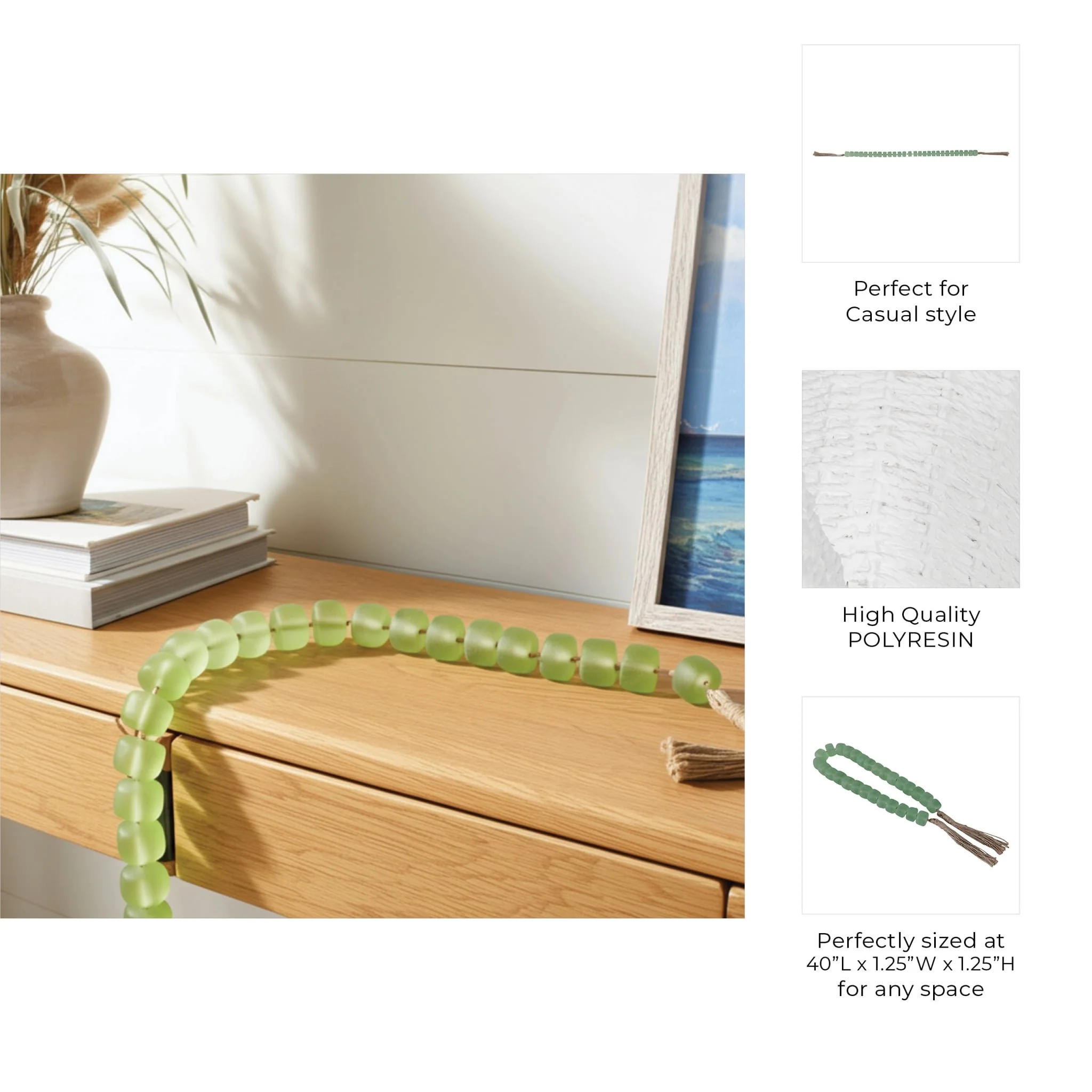 38" Cylinder 1.25" Resin Beaded Garland, Green - Image 8