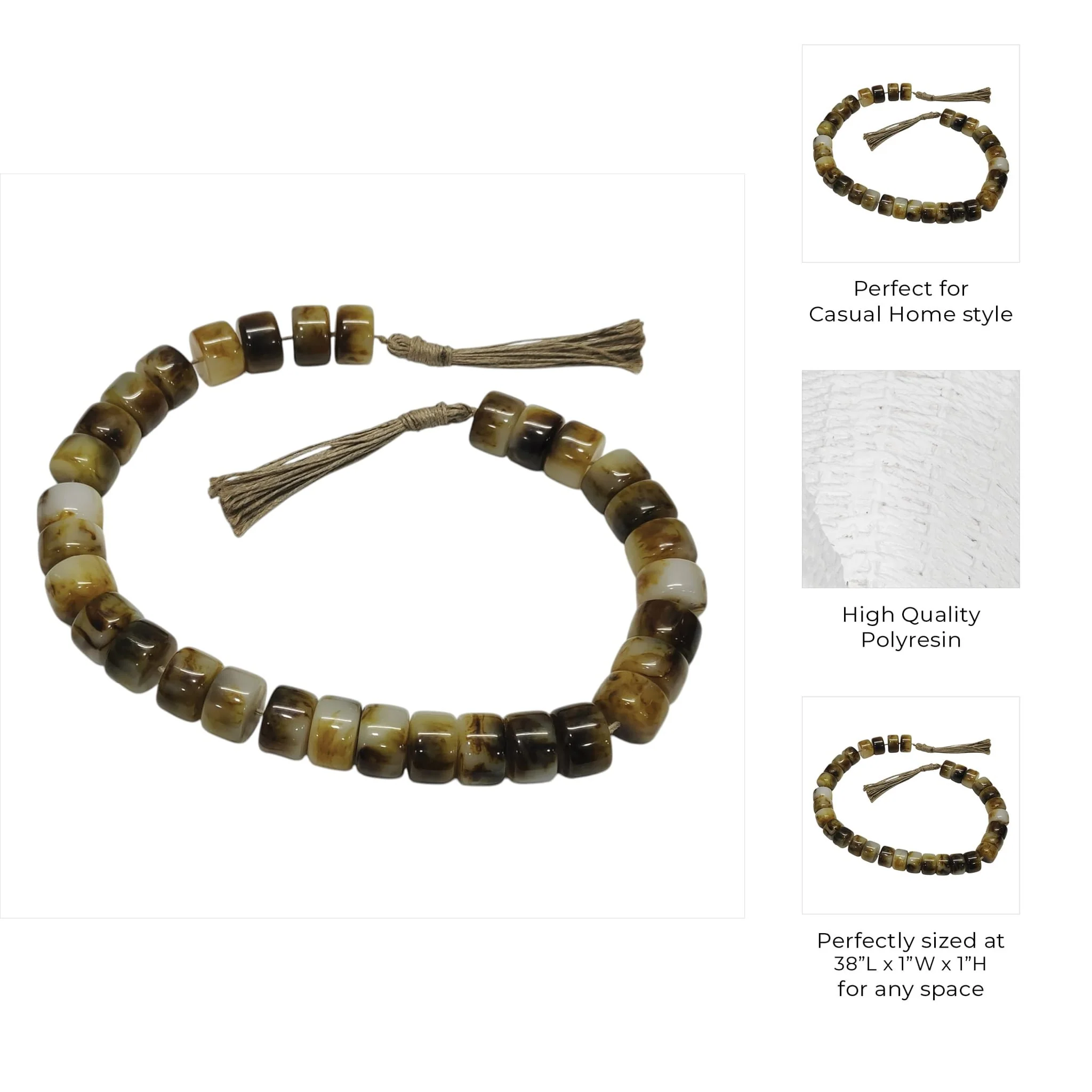 38" Cylinder 1" Resin Beaded Garland, Brown - Image 9