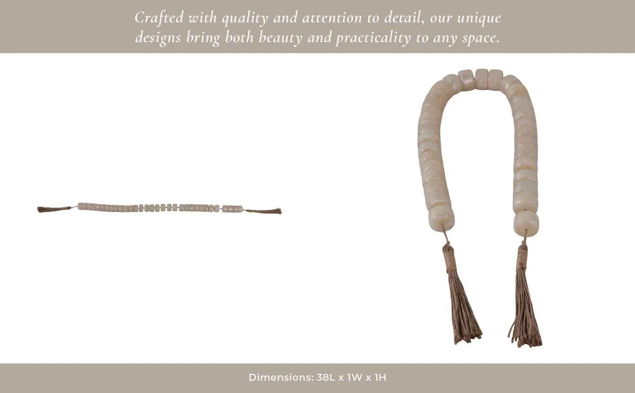 38" Cylinder 1" Resin Beaded Garland, Ivory - Image 13