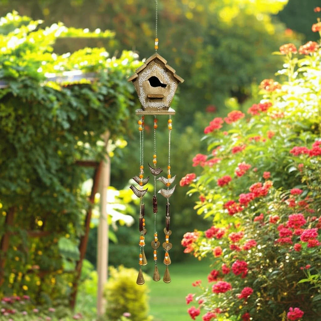 38x7" Hand Painted Birdhouse Chime, Brown - Image 14